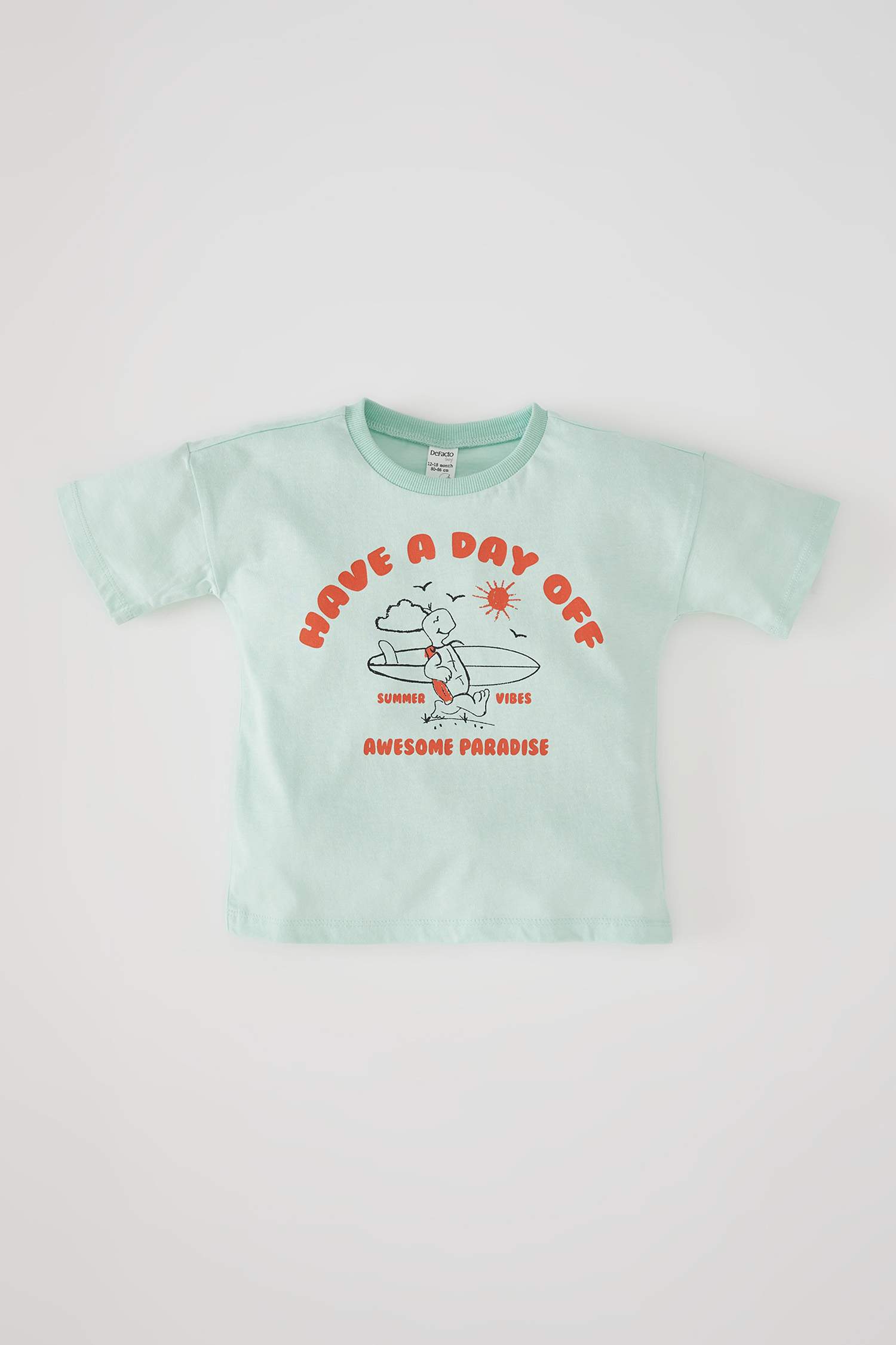 Erkek Bebek Slogan Baskılı Kısa Kollu Pamuklu Tişört