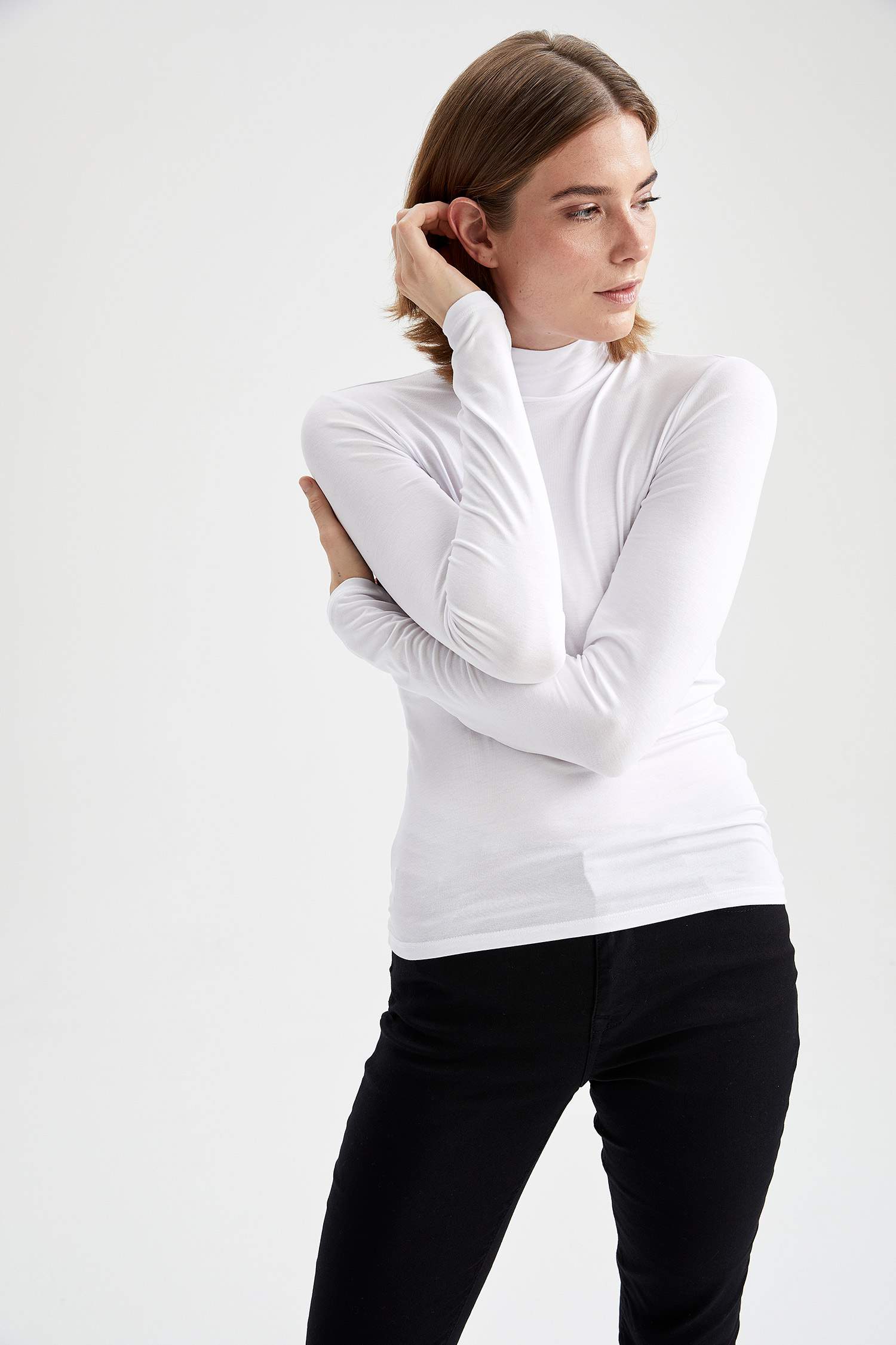 Basic Balıkçı Yaka Slim Fit Uzun Kollu Tişört