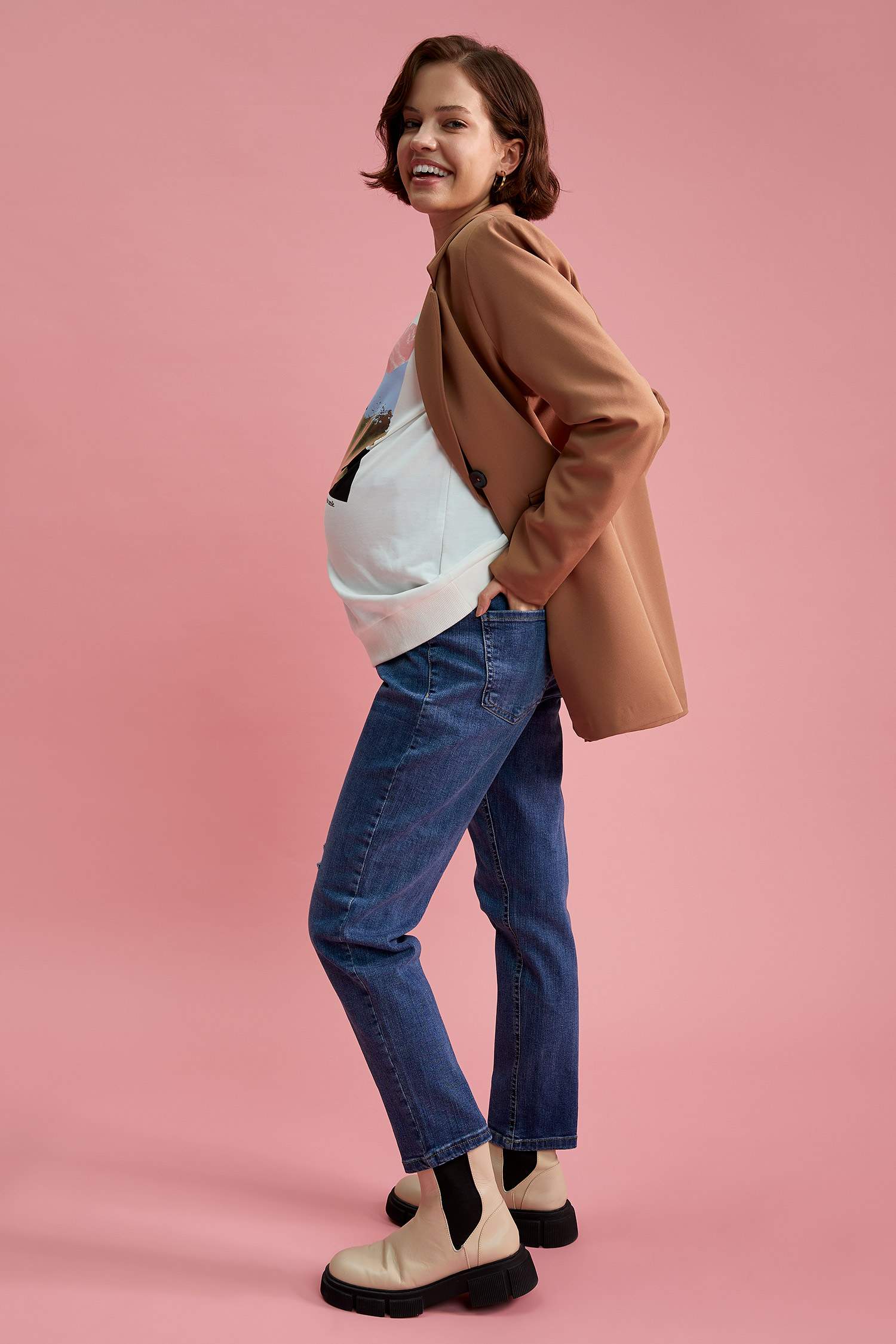 Boyfriend Fit Yırtık Detaylı Hamile Jean Pantolon