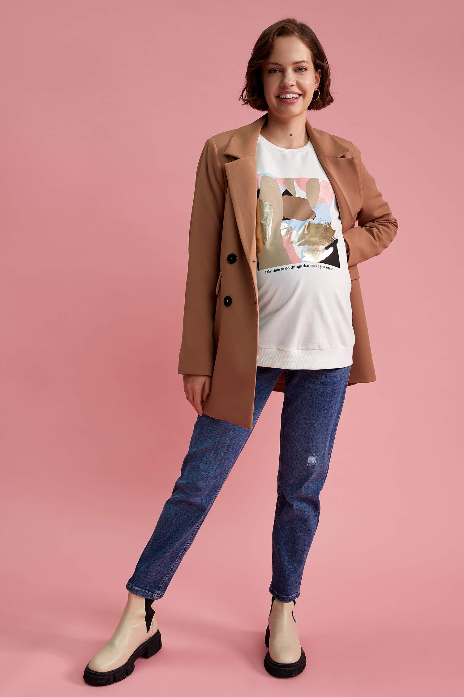 Boyfriend Fit Yırtık Detaylı Hamile Jean Pantolon