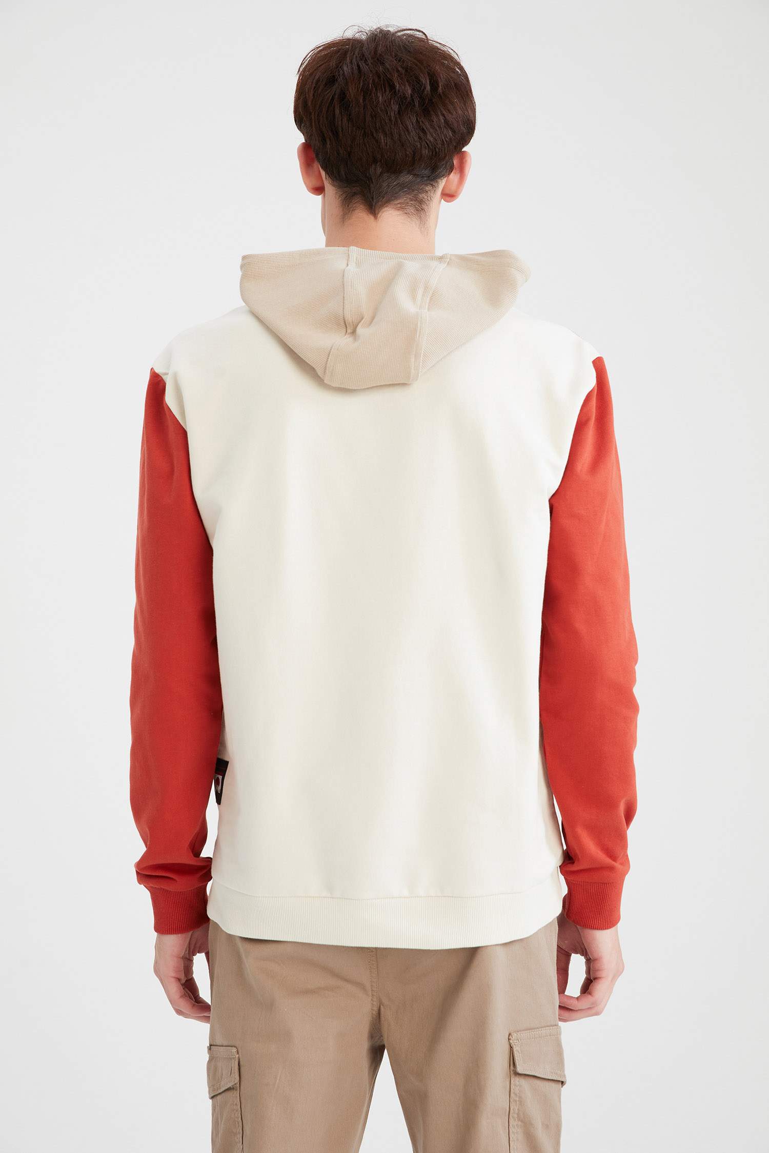 Regular Fit Kapüşonlu Renk Bloklu Uzun Kollu Sweatshirt
