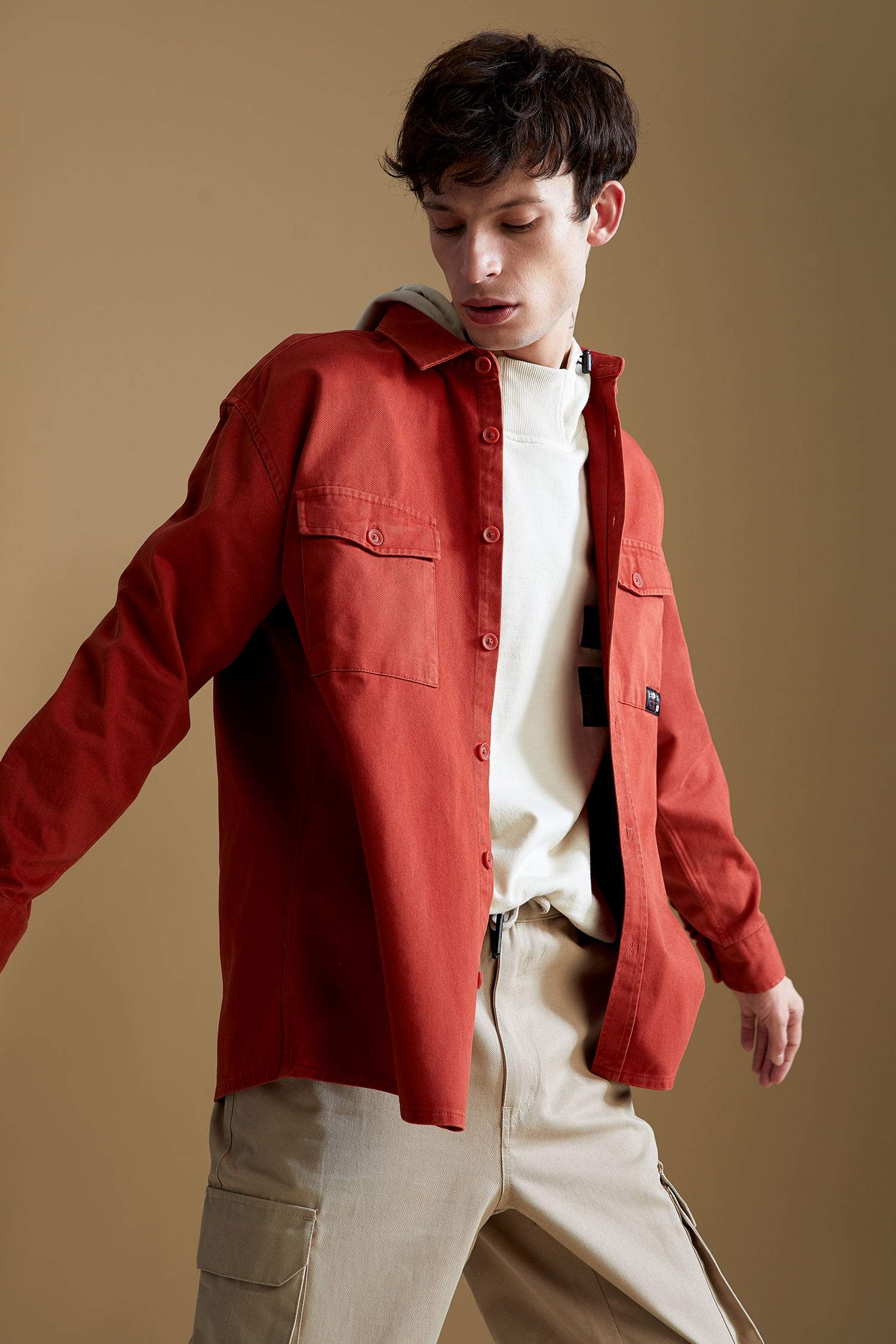 Oversize Fit Çift Cepli Uzun Kollu Gömlek