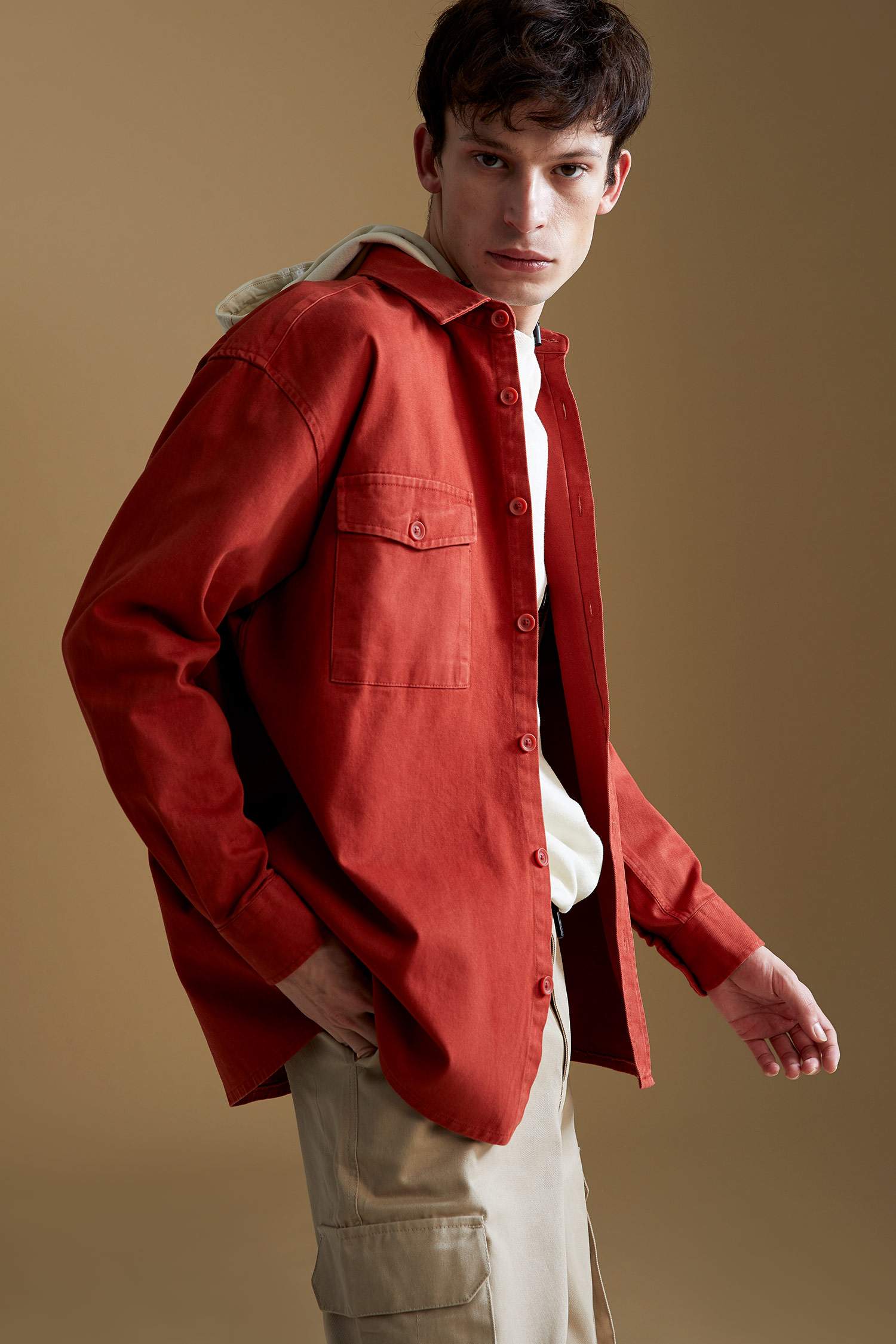 Oversize Fit Çift Cepli Uzun Kollu Gömlek