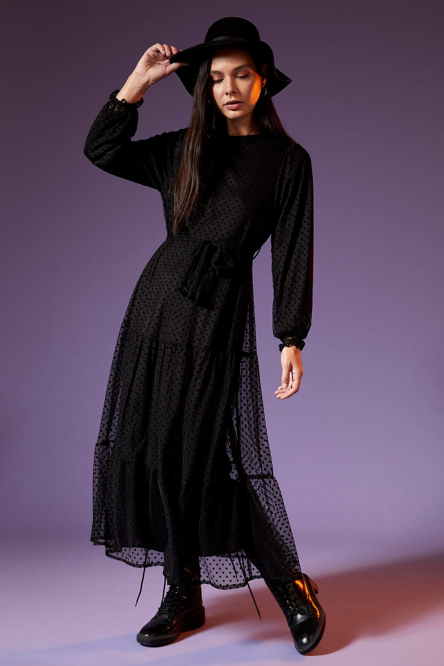 Volanlı Relax Fit Tül Maxi Elbise