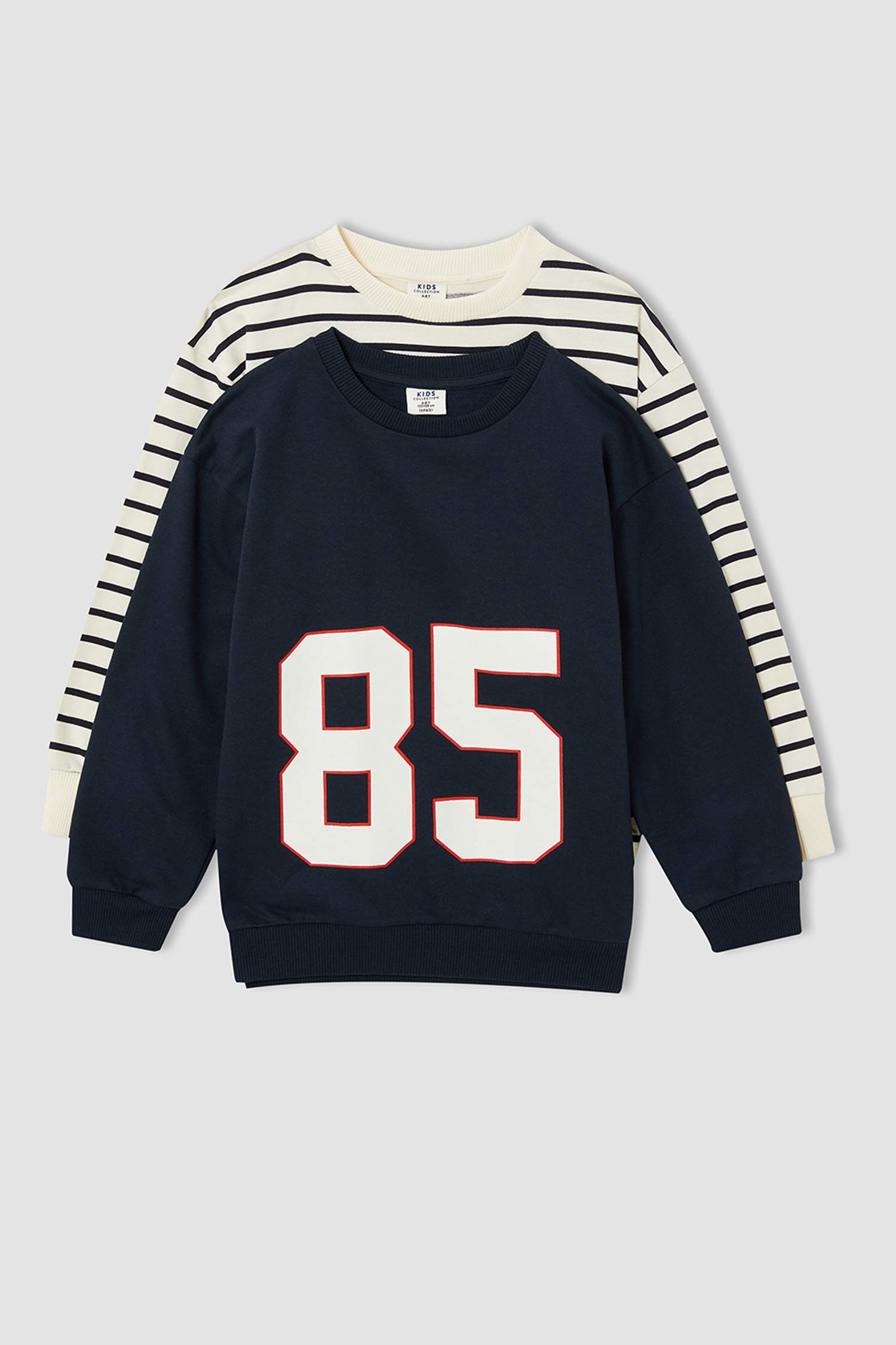 Erkek Çocuk Regular Fit Bisiklet Yaka Çizgili 2'li Sweatshirt