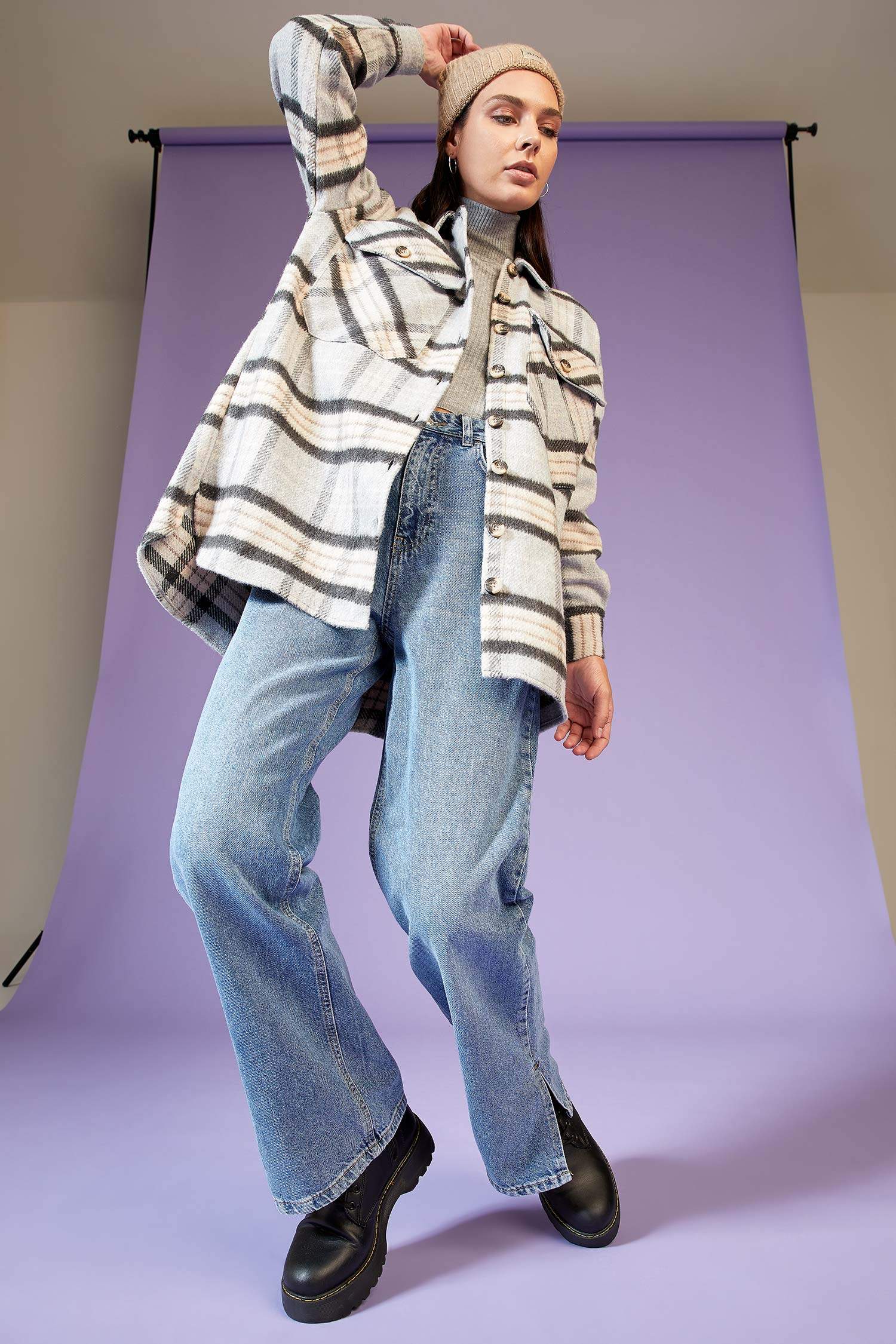 Oversize Fit Kareli Oduncu Gömlek Ceket