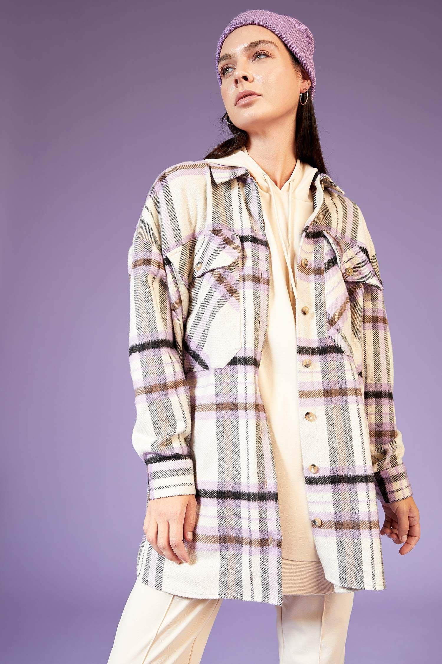 Oversize Fit Kareli Oduncu Gömlek Ceket