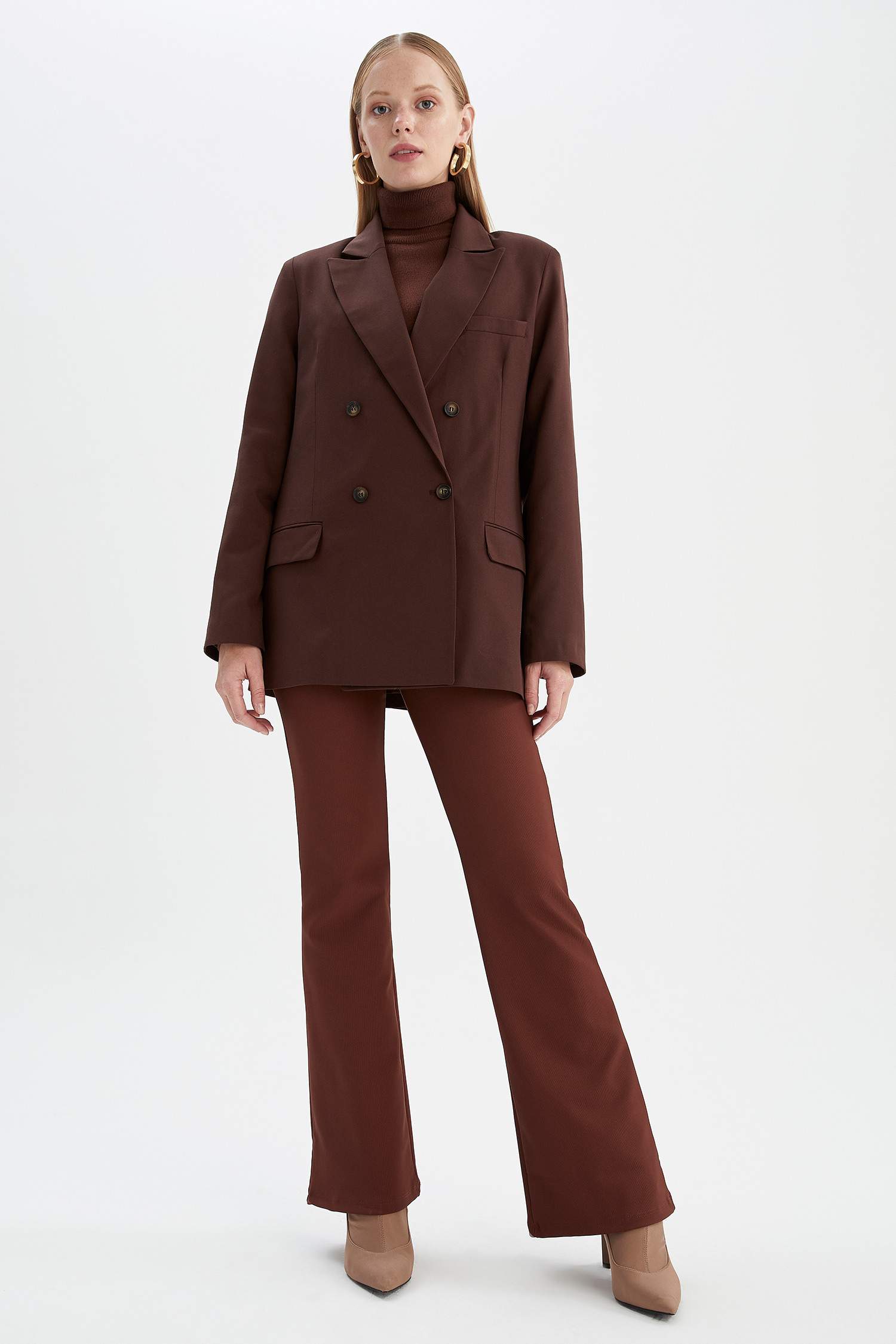 Basic Kapaklı Cepli Oversize Fit Uzun Kollu Blazer Ceket