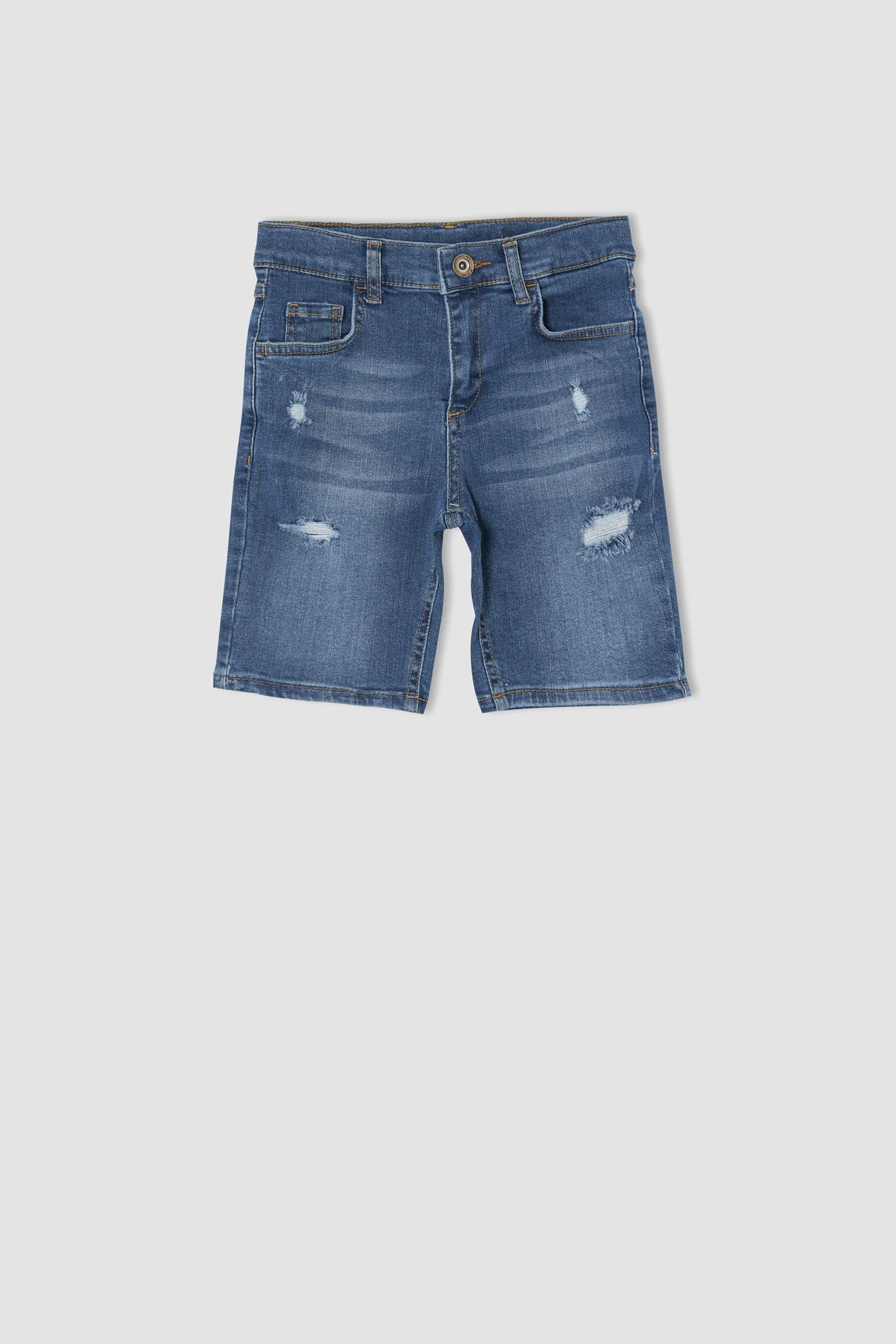 Erkek Çocuk Regular Fit Yıpratma Detaylı Jean Bermuda Şort