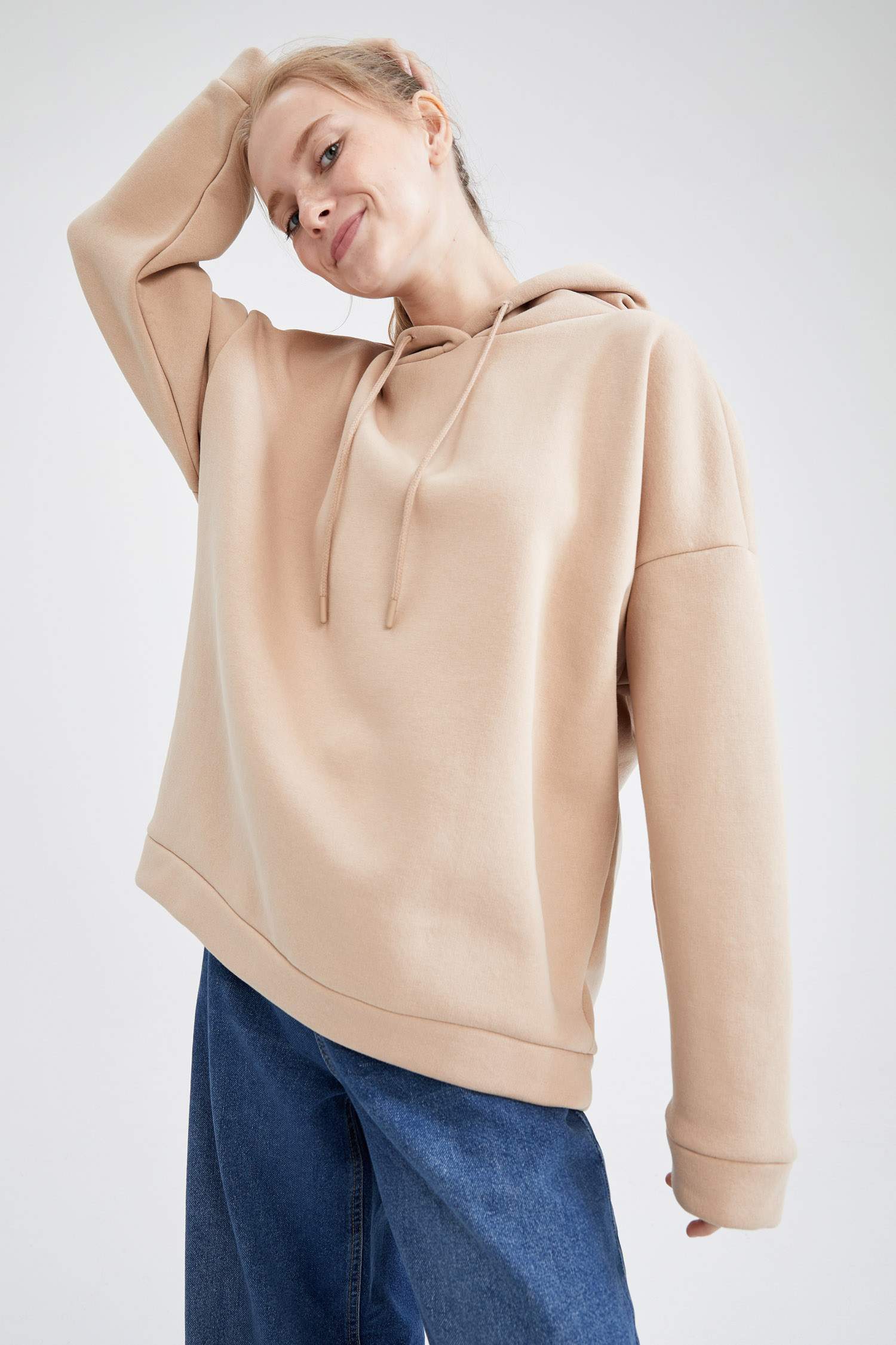 Basic Kapüşonlu İçi Polarlı Relax Fit Sweatshirt