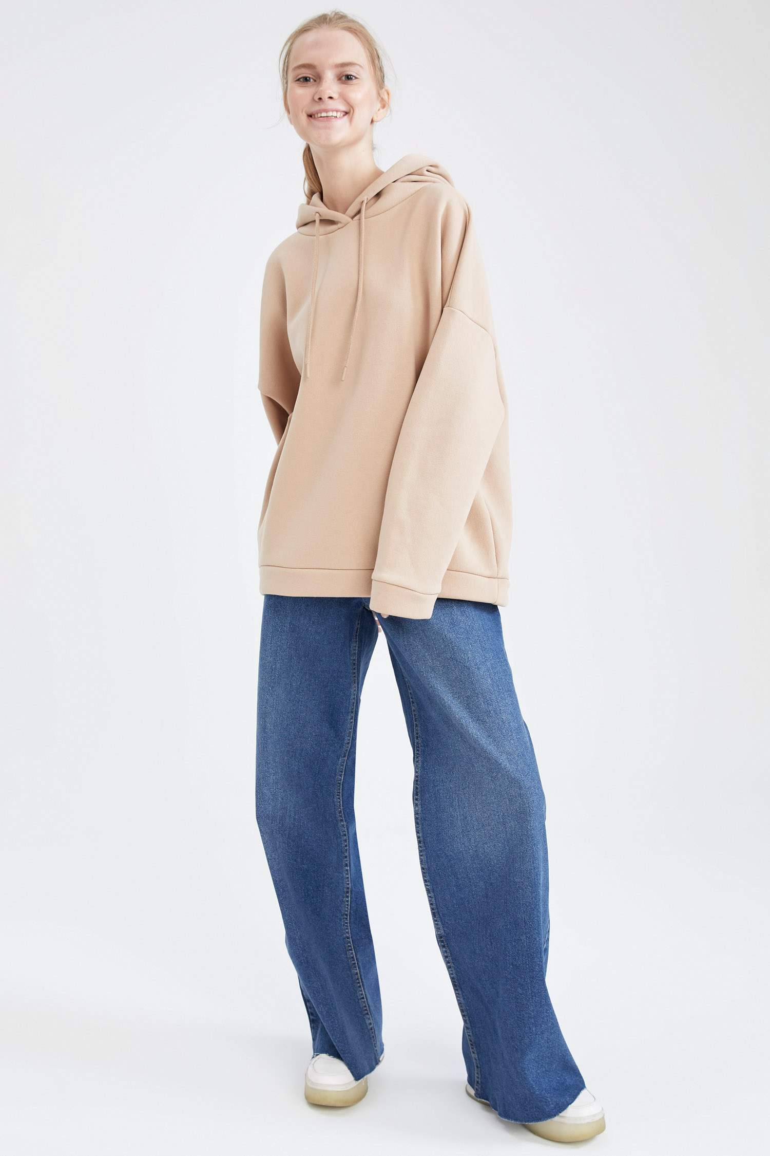 Basic Kapüşonlu İçi Polarlı Relax Fit Sweatshirt