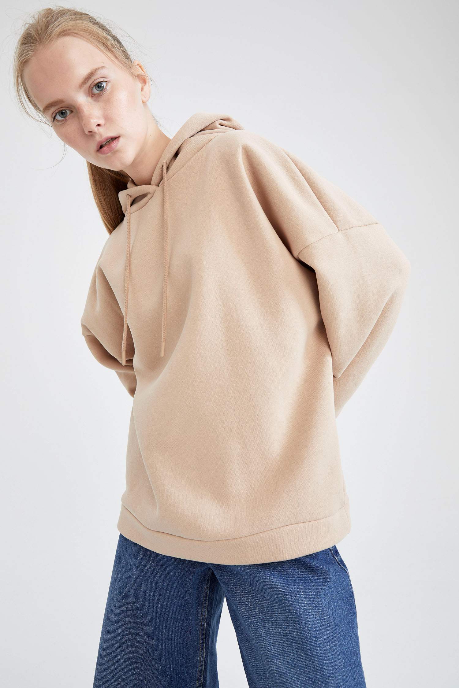 Basic Kapüşonlu İçi Polarlı Relax Fit Sweatshirt