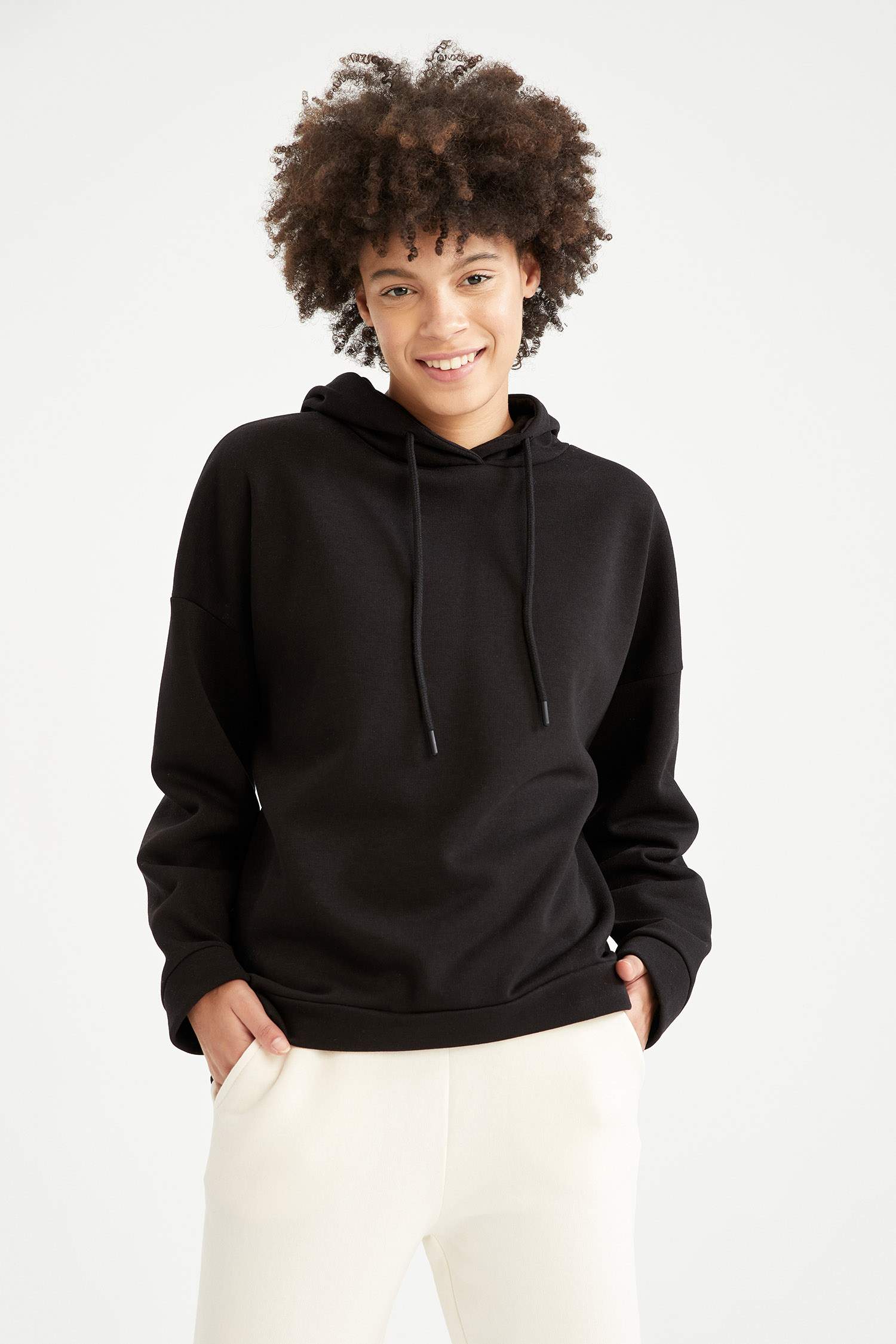 Basic Kapüşonlu İçi Polarlı Relax Fit Sweatshirt