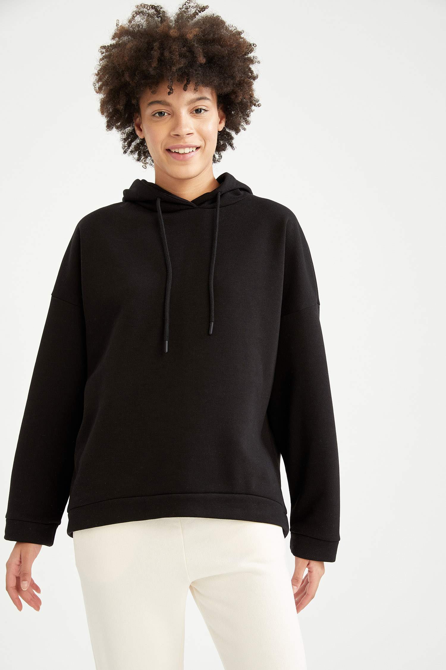 Basic Kapüşonlu İçi Polarlı Relax Fit Sweatshirt