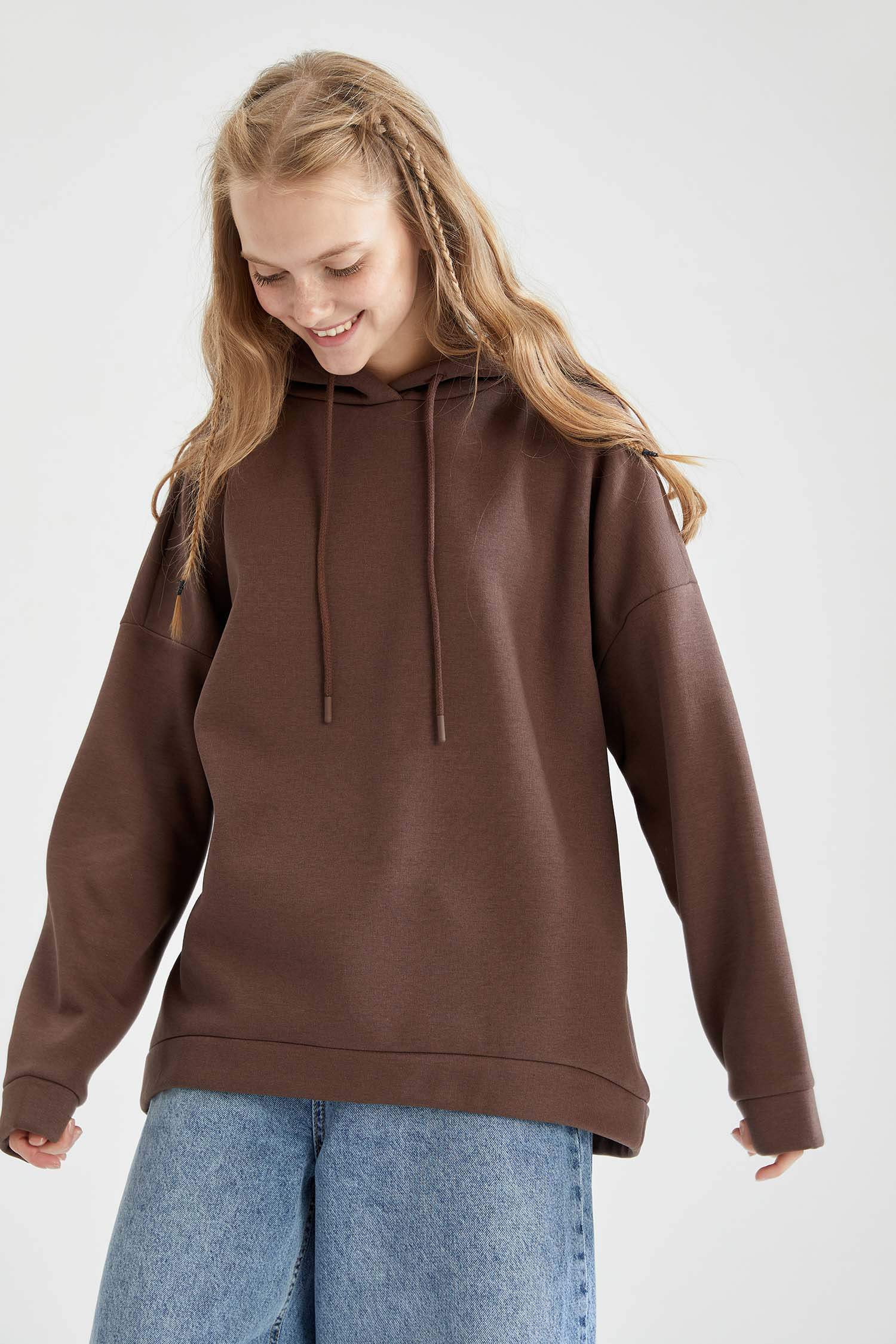 Basic Kapüşonlu İçi Polarlı Relax Fit Sweatshirt