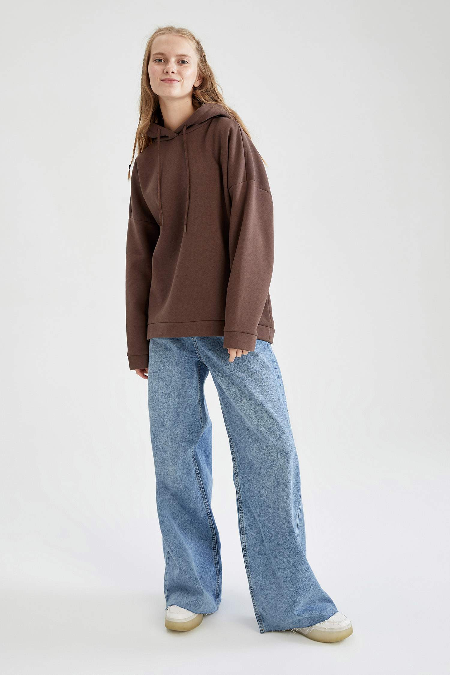 Basic Kapüşonlu İçi Polarlı Relax Fit Sweatshirt