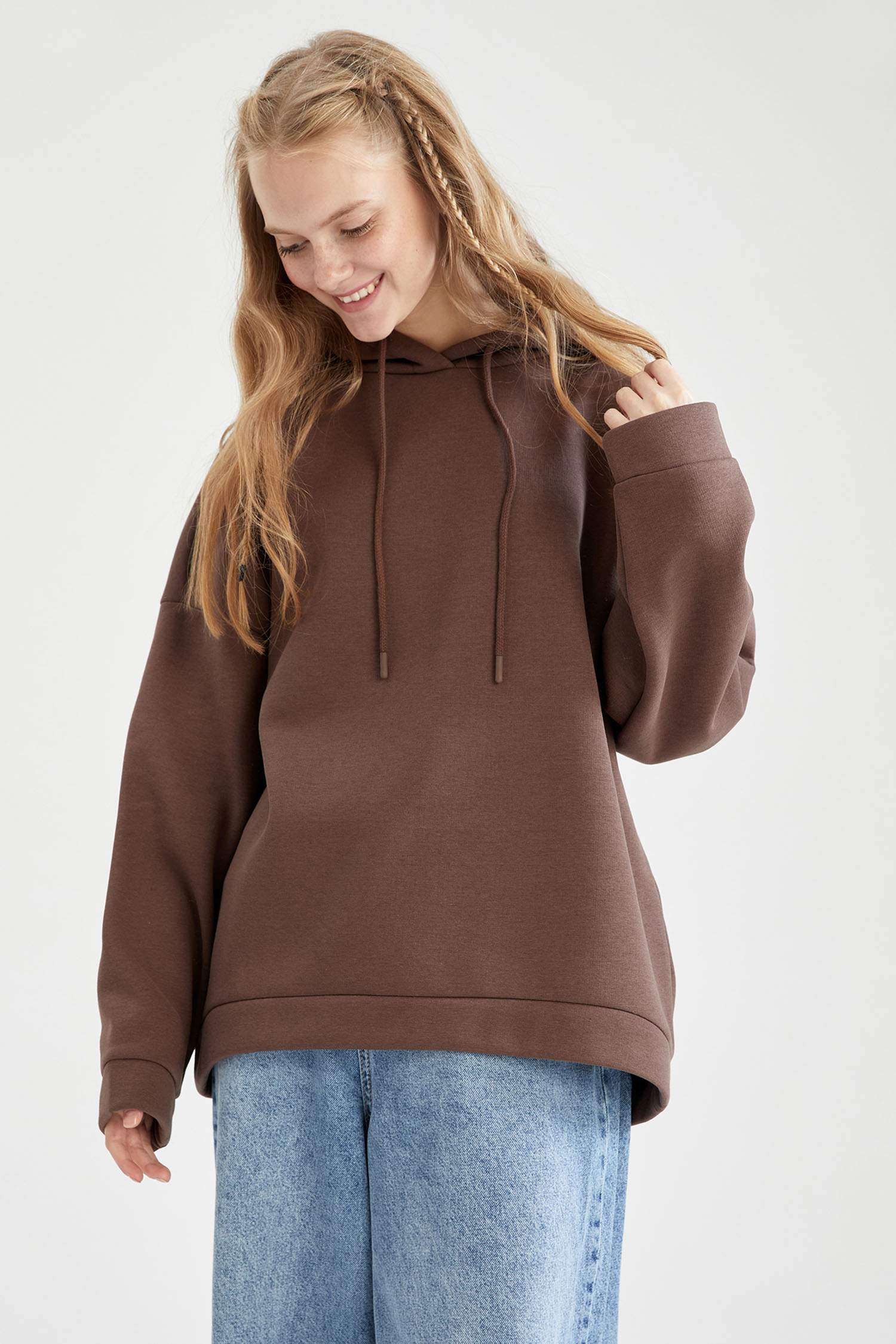 Basic Kapüşonlu İçi Polarlı Relax Fit Sweatshirt