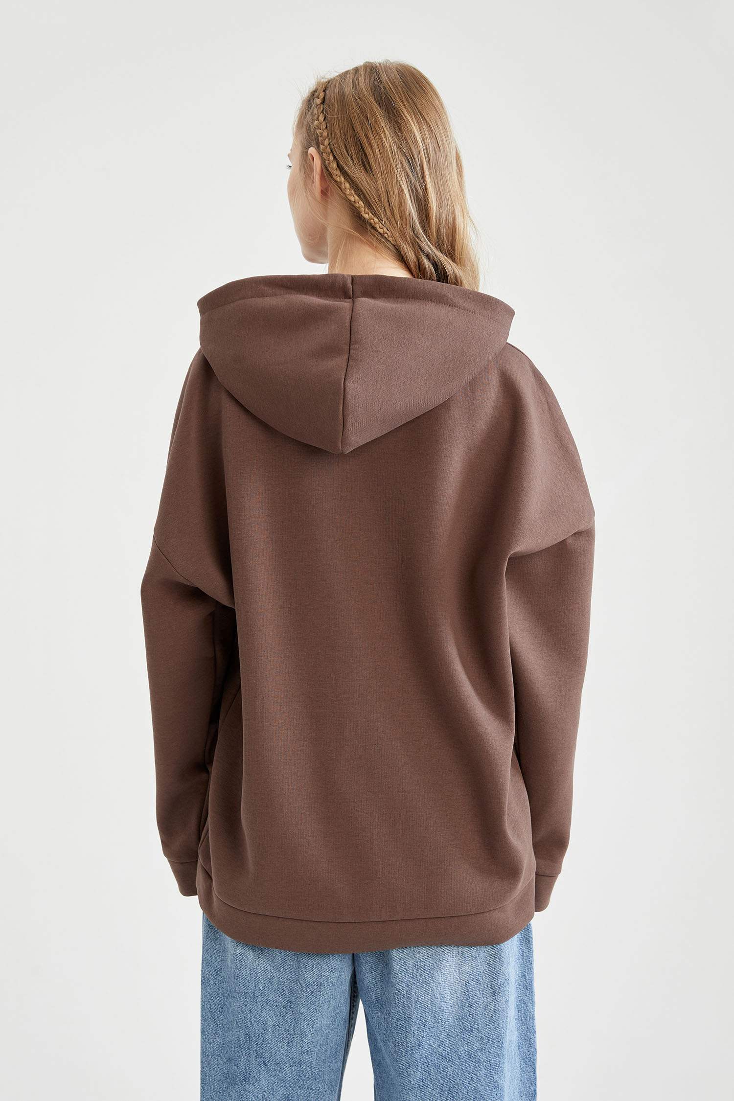 Basic Kapüşonlu İçi Polarlı Relax Fit Sweatshirt