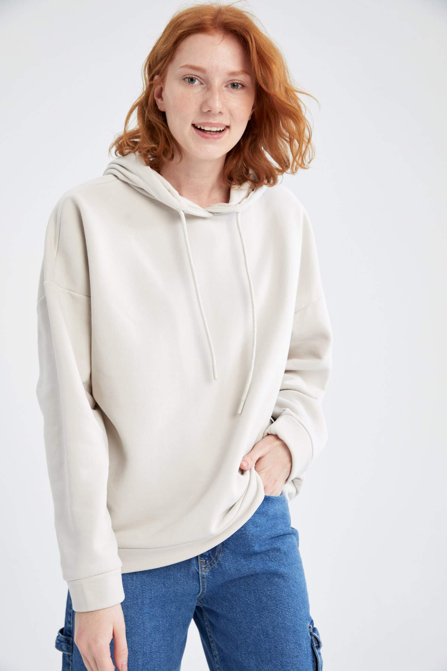 Basic Kapüşonlu İçi Polarlı Relax Fit Sweatshirt