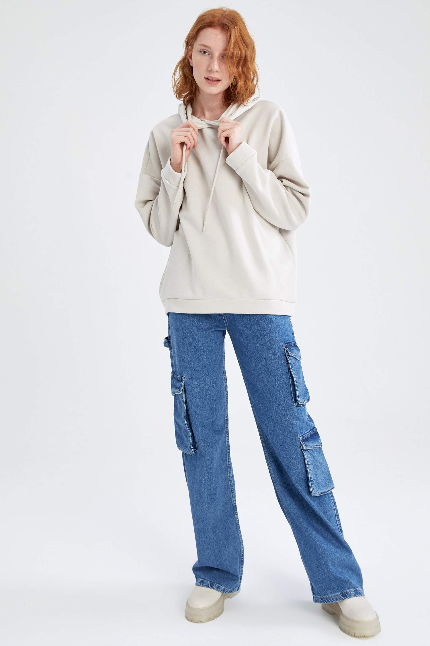 Basic Kapüşonlu İçi Polarlı Relax Fit Sweatshirt