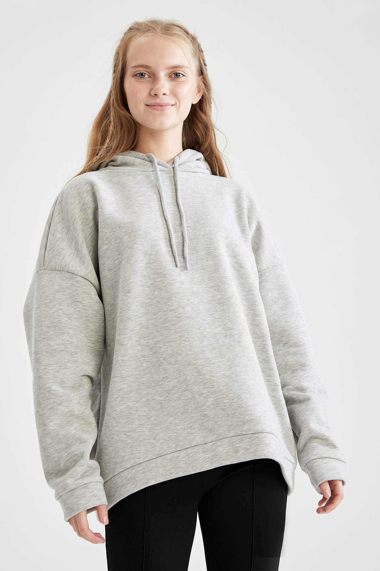 Basic Kapüşonlu İçi Polarlı Relax Fit Sweatshirt