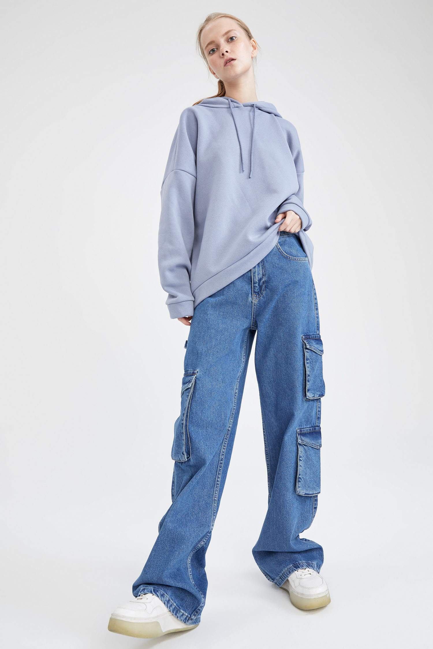 Basic Kapüşonlu İçi Polarlı Relax Fit Sweatshirt