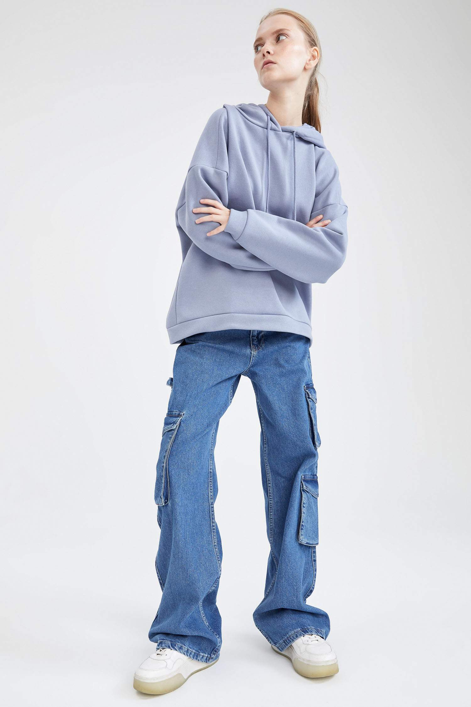 Basic Kapüşonlu İçi Polarlı Relax Fit Sweatshirt