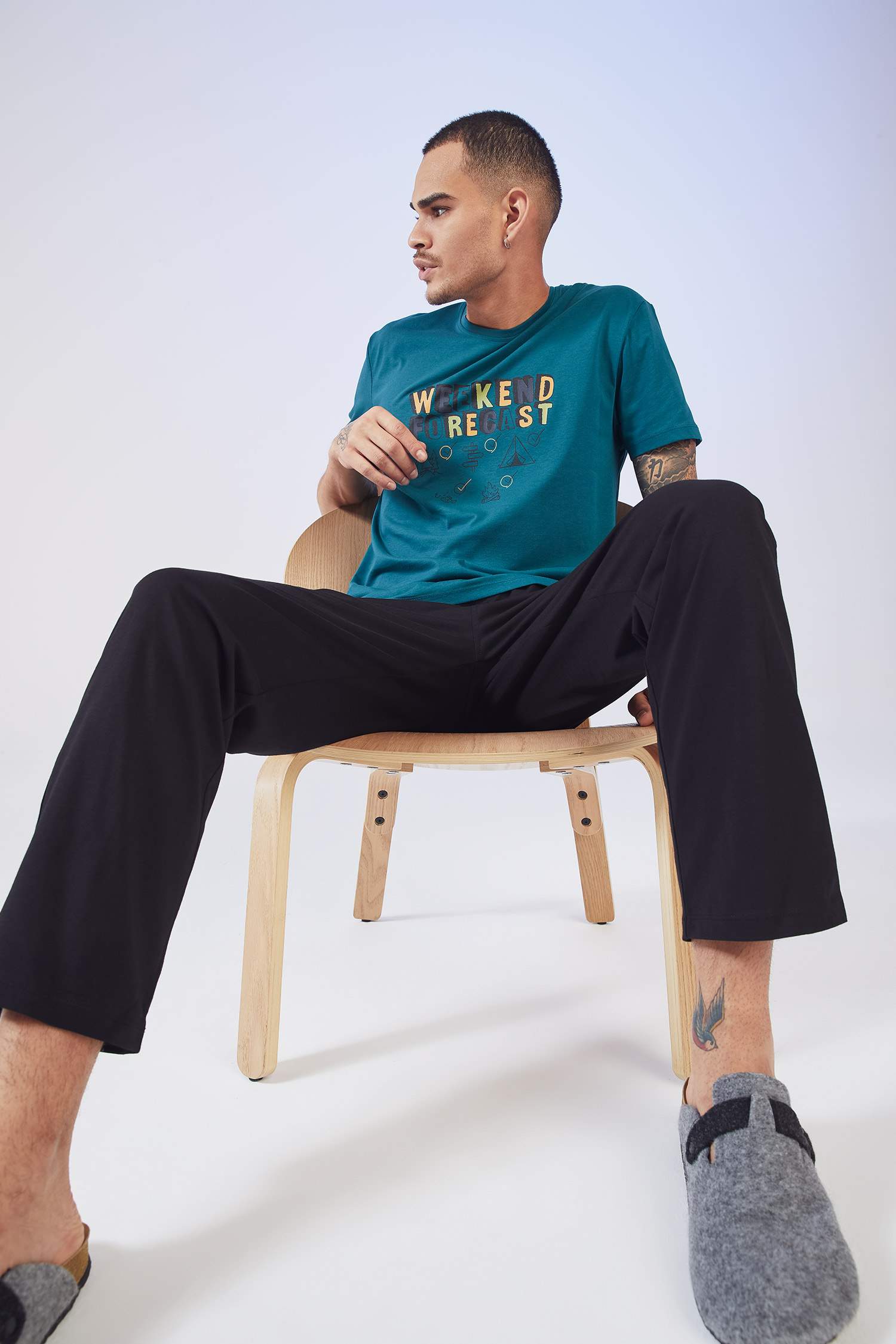 Regular Fit Slogan Baskılı Pijama Takımı