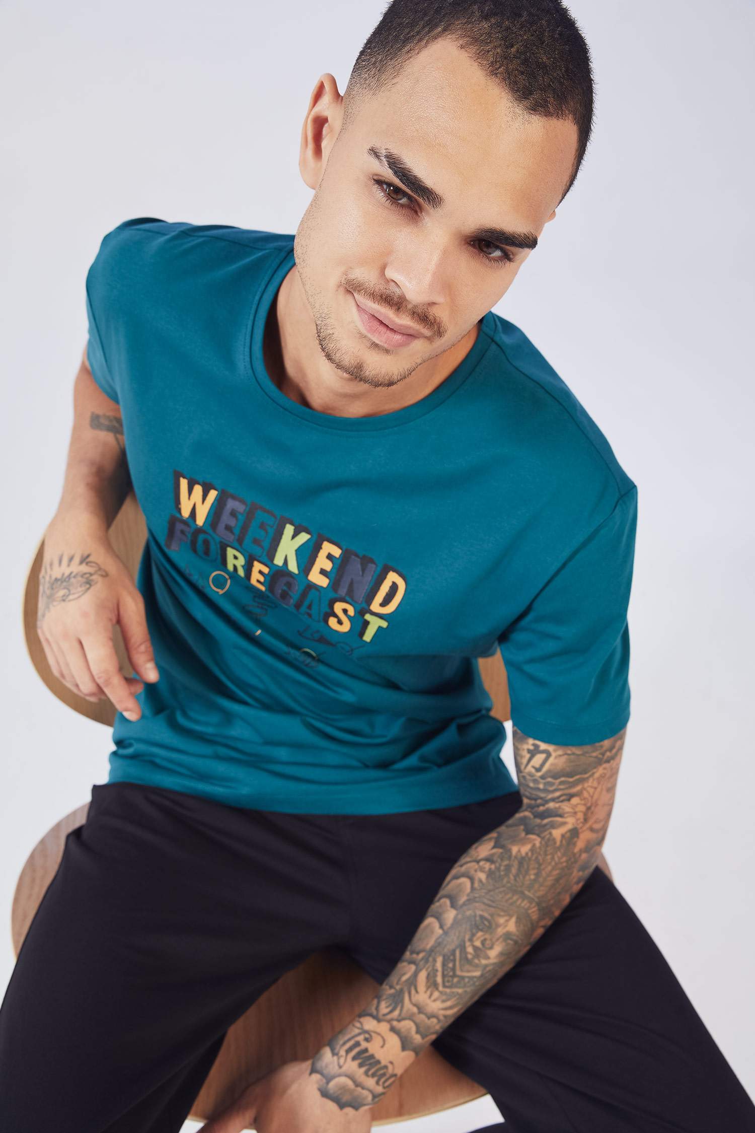 Regular Fit Slogan Baskılı Pijama Takımı
