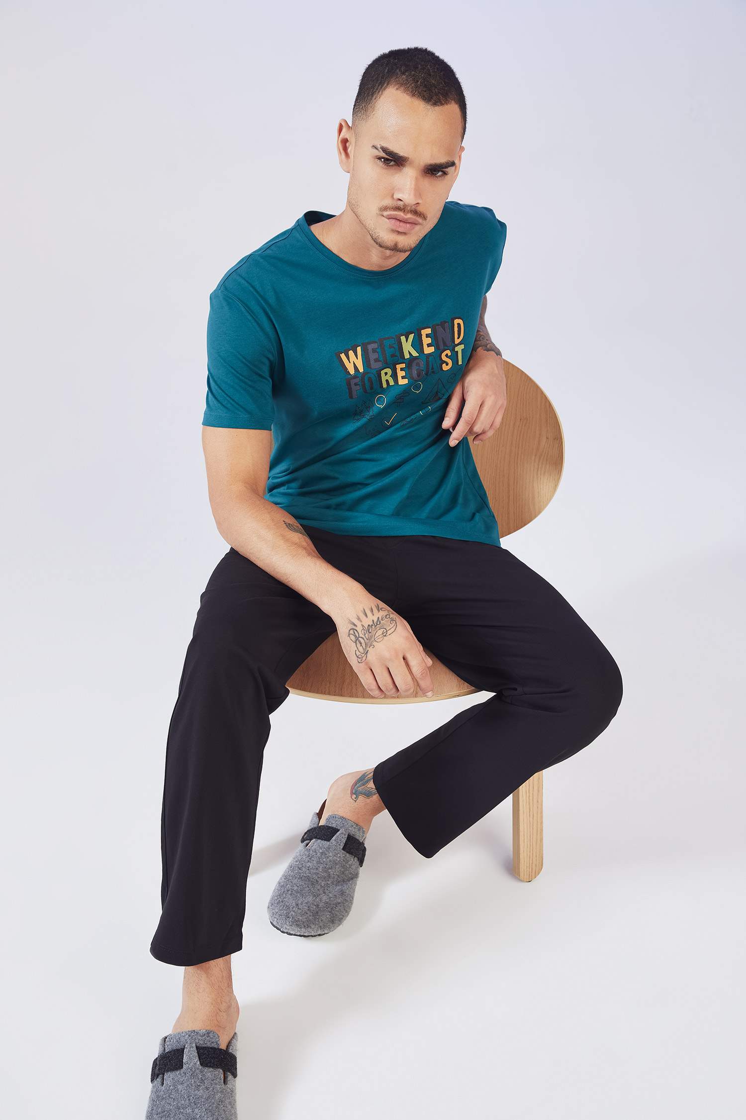 Regular Fit Slogan Baskılı Pijama Takımı