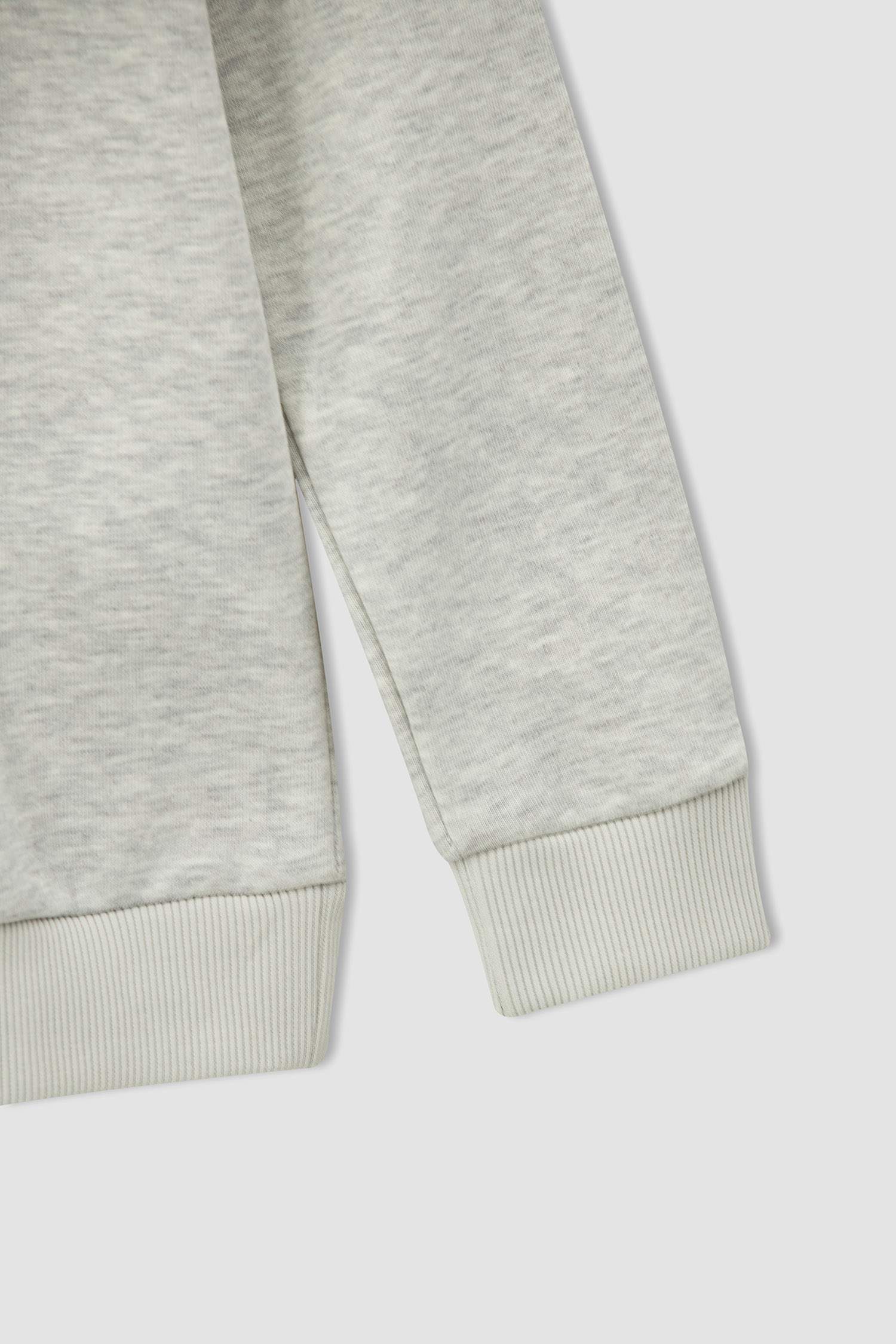 Erkek Çocuk Regular Fit Kuru Kafa Desenli Kapüşonlu İçi Yumuşak Tüylü Sweatshirt