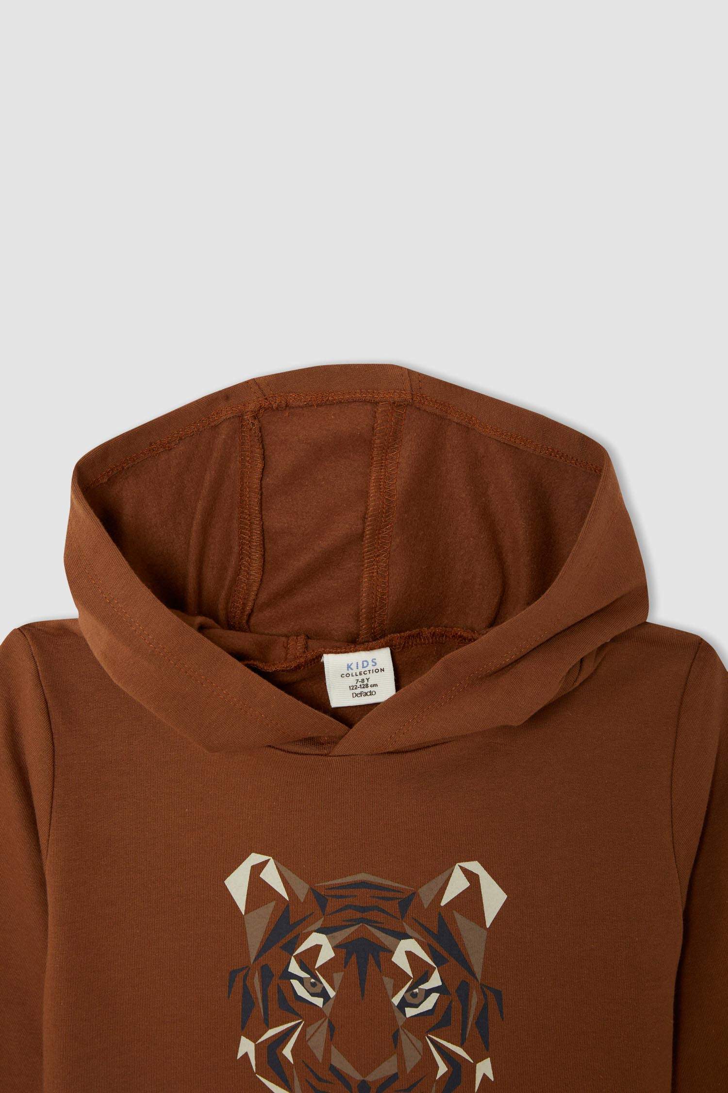 Erkek Çocuk Regular Fit Kapüşonlu Kaplan Baskılı Kanguru Cepli Sweatshirt