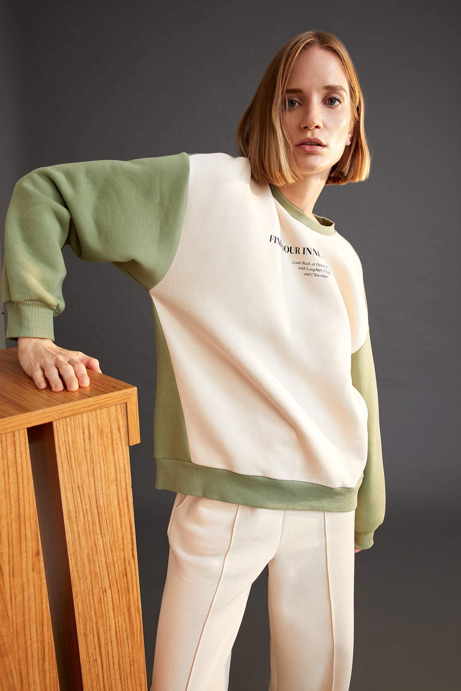 Regular Fit Bisiklet Yaka Baskılı Uzun Kollu Sweatshirt