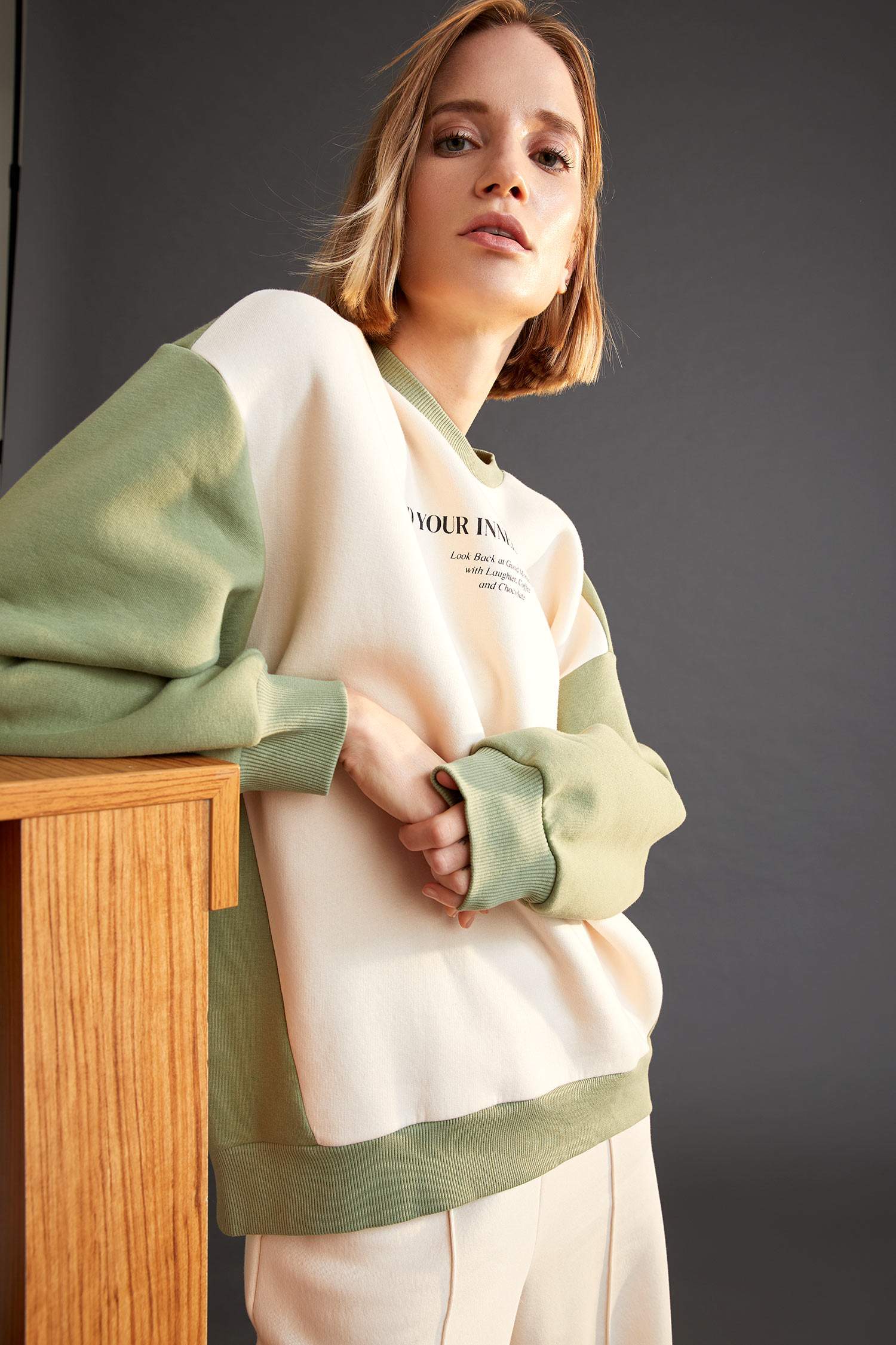 Regular Fit Bisiklet Yaka Baskılı Uzun Kollu Sweatshirt