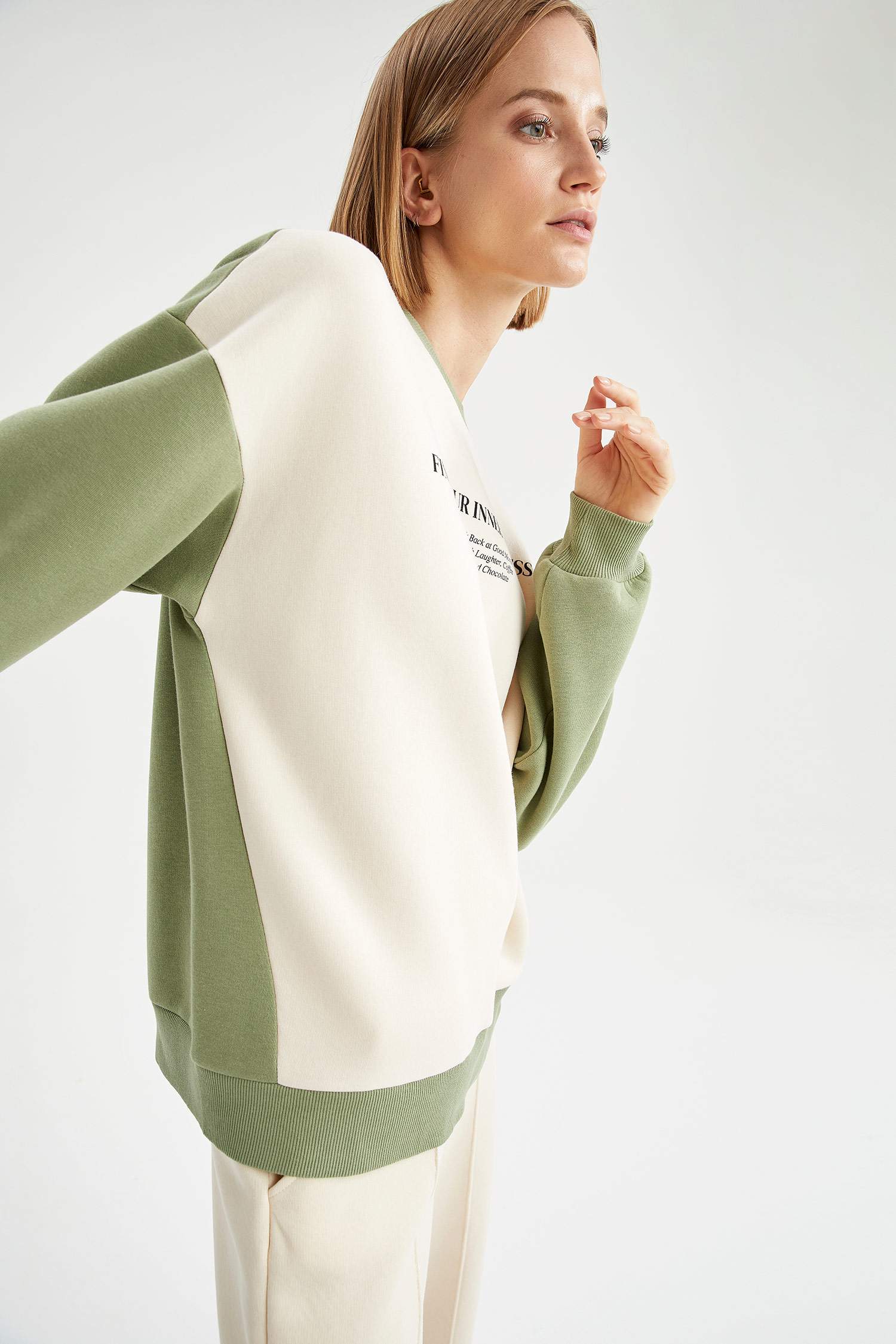 Regular Fit Bisiklet Yaka Baskılı Uzun Kollu Sweatshirt