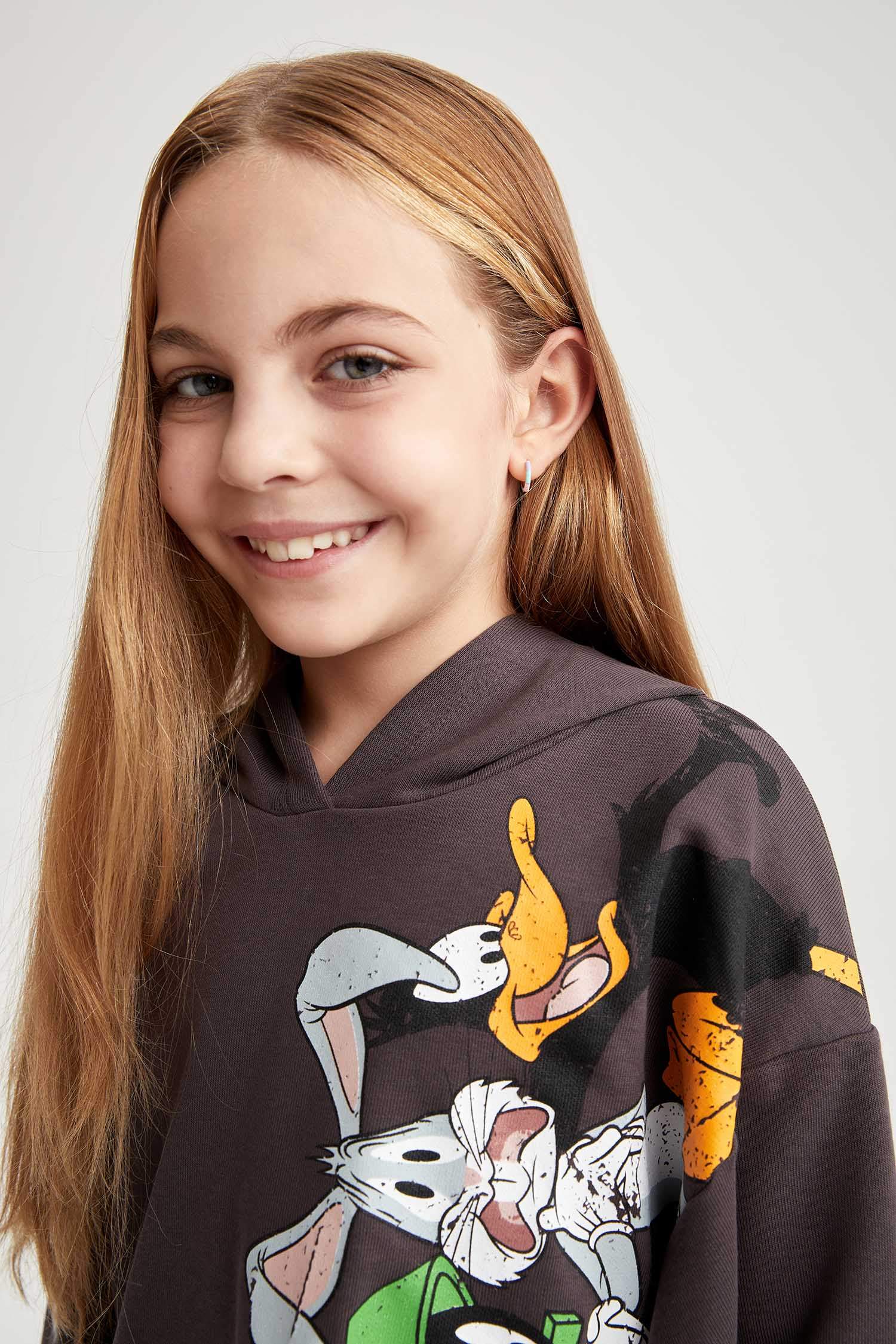 Kız Çocuk Looney Tunes Lisanslı Regular Fit Kapüşonlu Sweatshirt