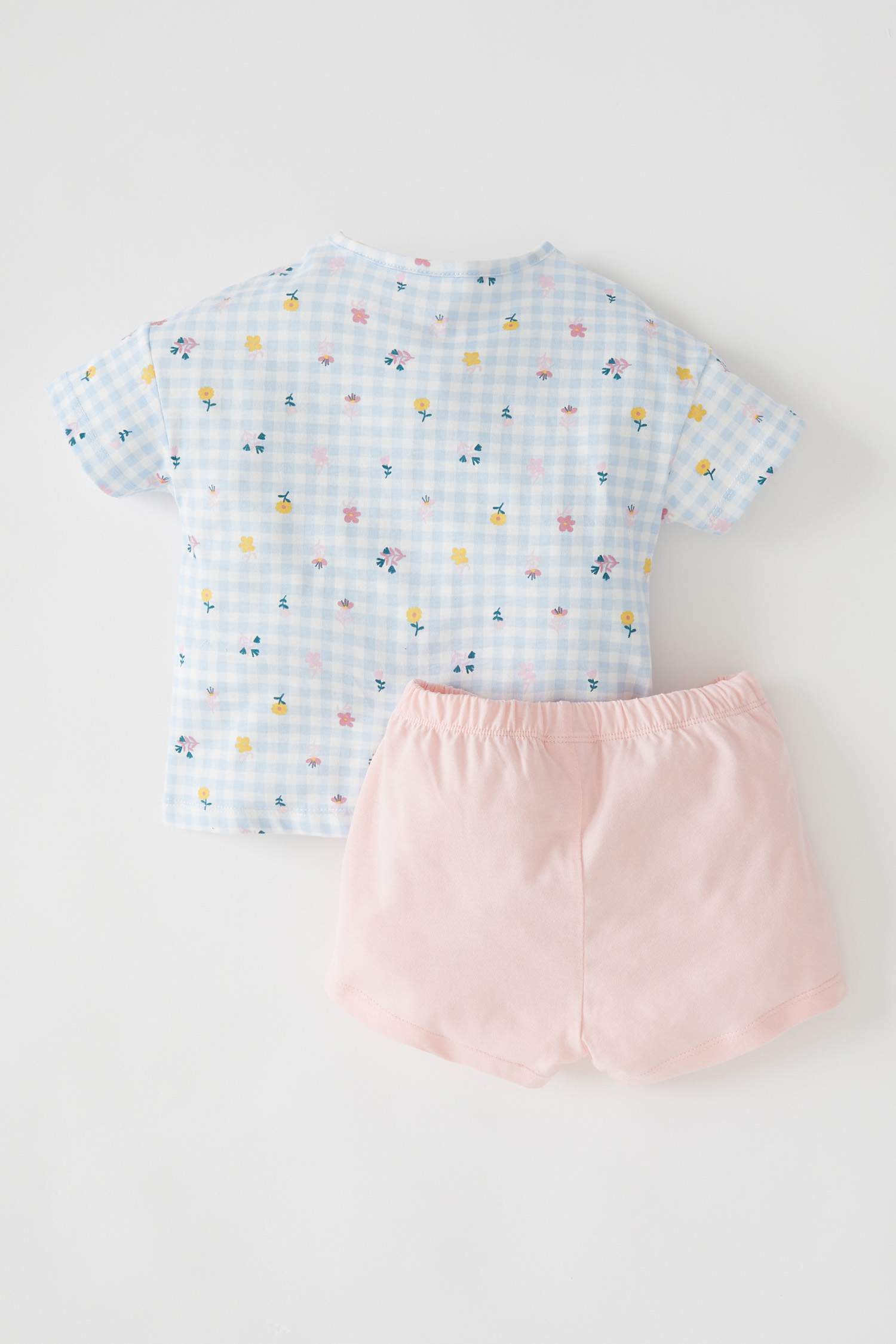 Kız Bebek Çiçekli Kısa Kollu Pamuklu Pijama Takımı
