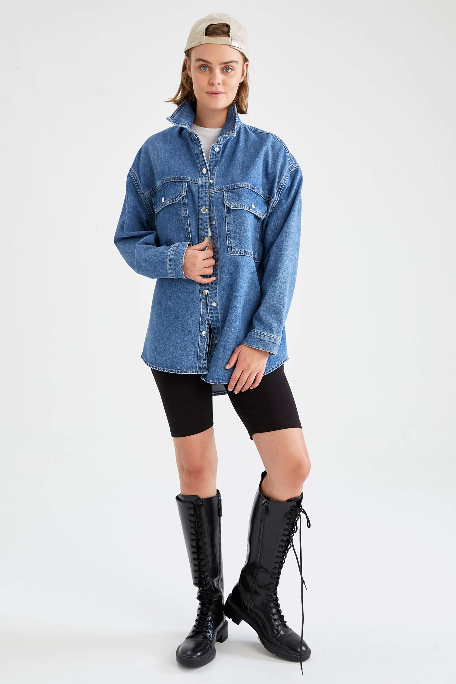 Basic Oversize Fit Uzun Kollu Jean Gömlek Ceket