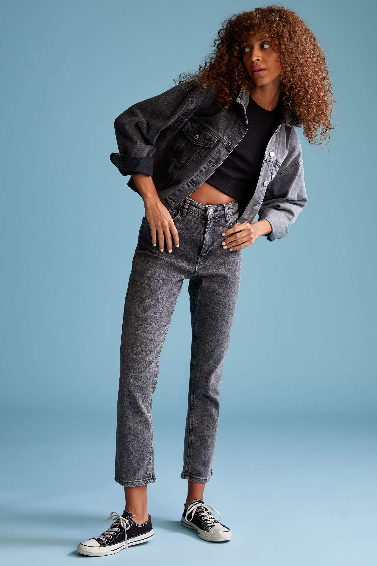Renk Bloklu Oversize Fit Jean Ceket