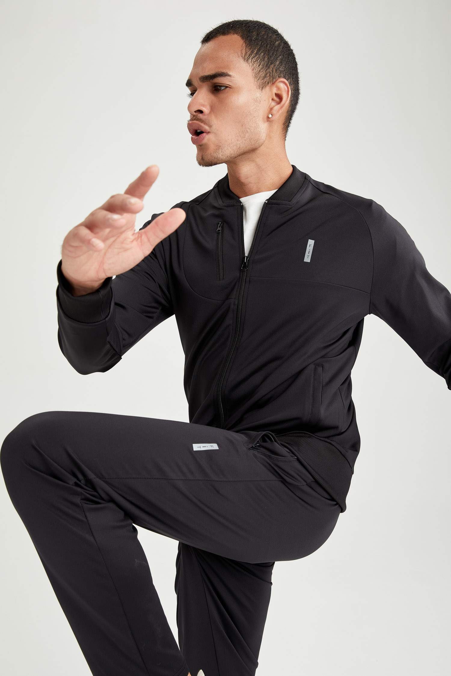 Slim Fit Fermuarlı Kolej Yaka Bomber Spor Hırka