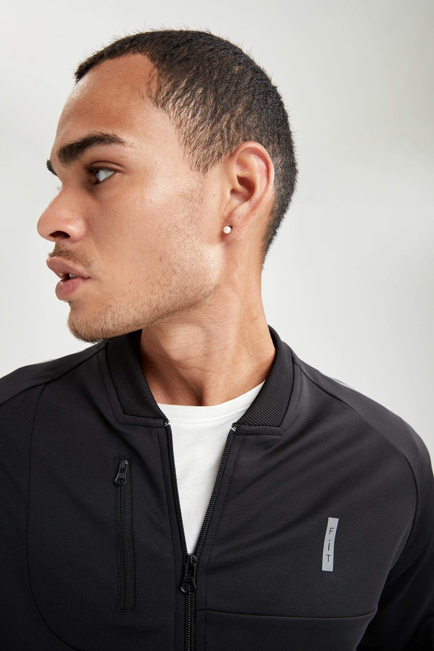 Slim Fit Fermuarlı Kolej Yaka Bomber Spor Hırka