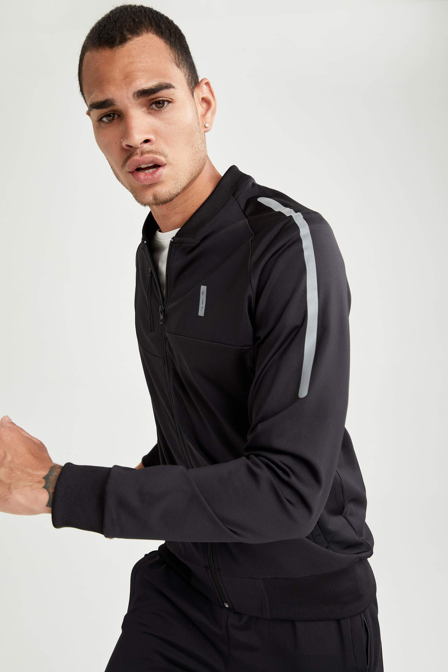Slim Fit Fermuarlı Kolej Yaka Bomber Spor Hırka