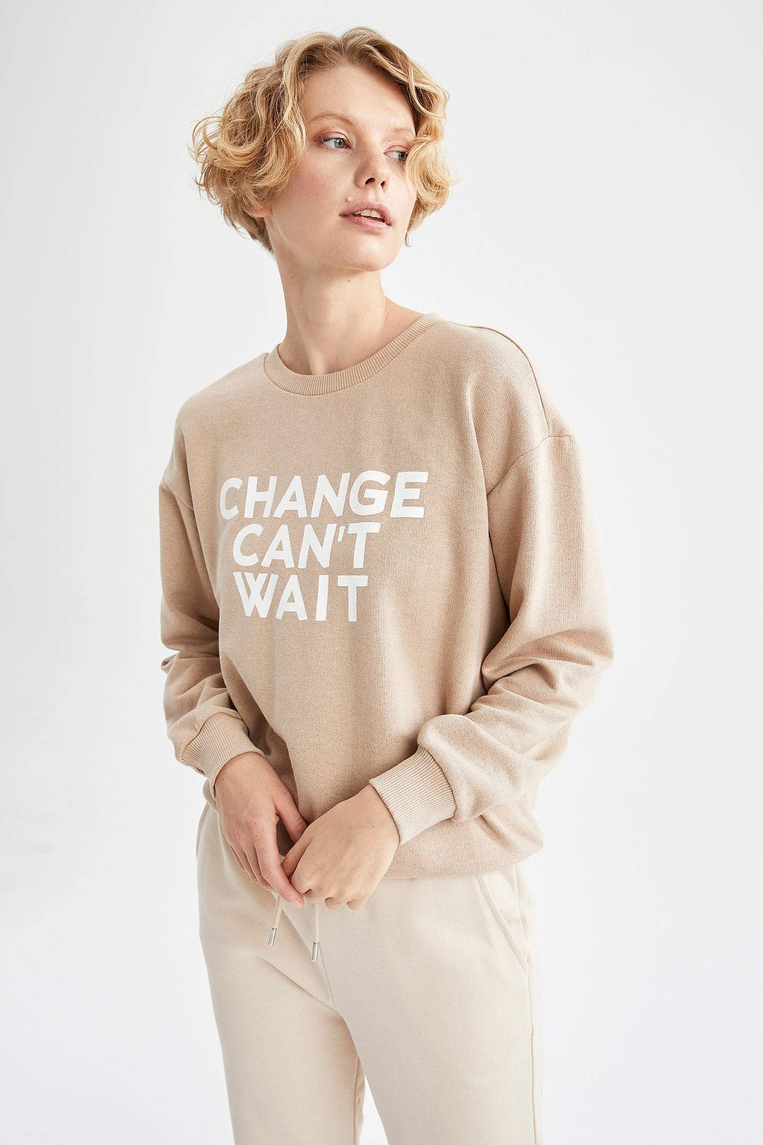 Slogan Baskılı Bisiklet Yaka Relax Fit Sweatshirt