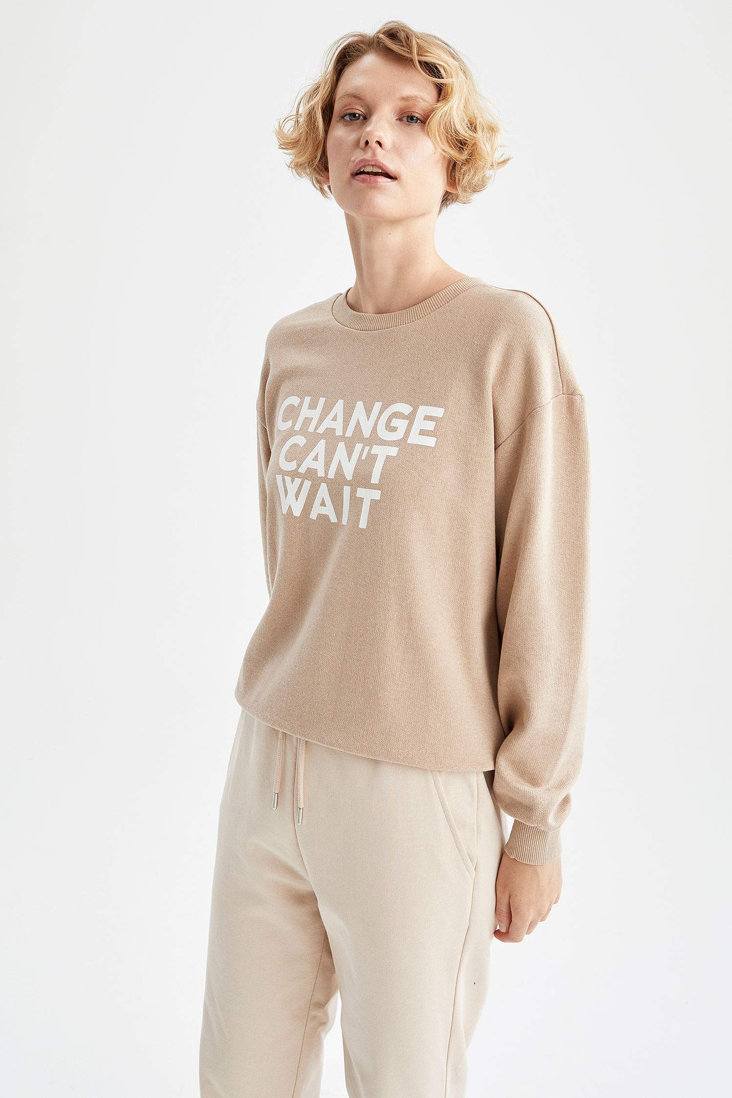 Slogan Baskılı Bisiklet Yaka Relax Fit Sweatshirt