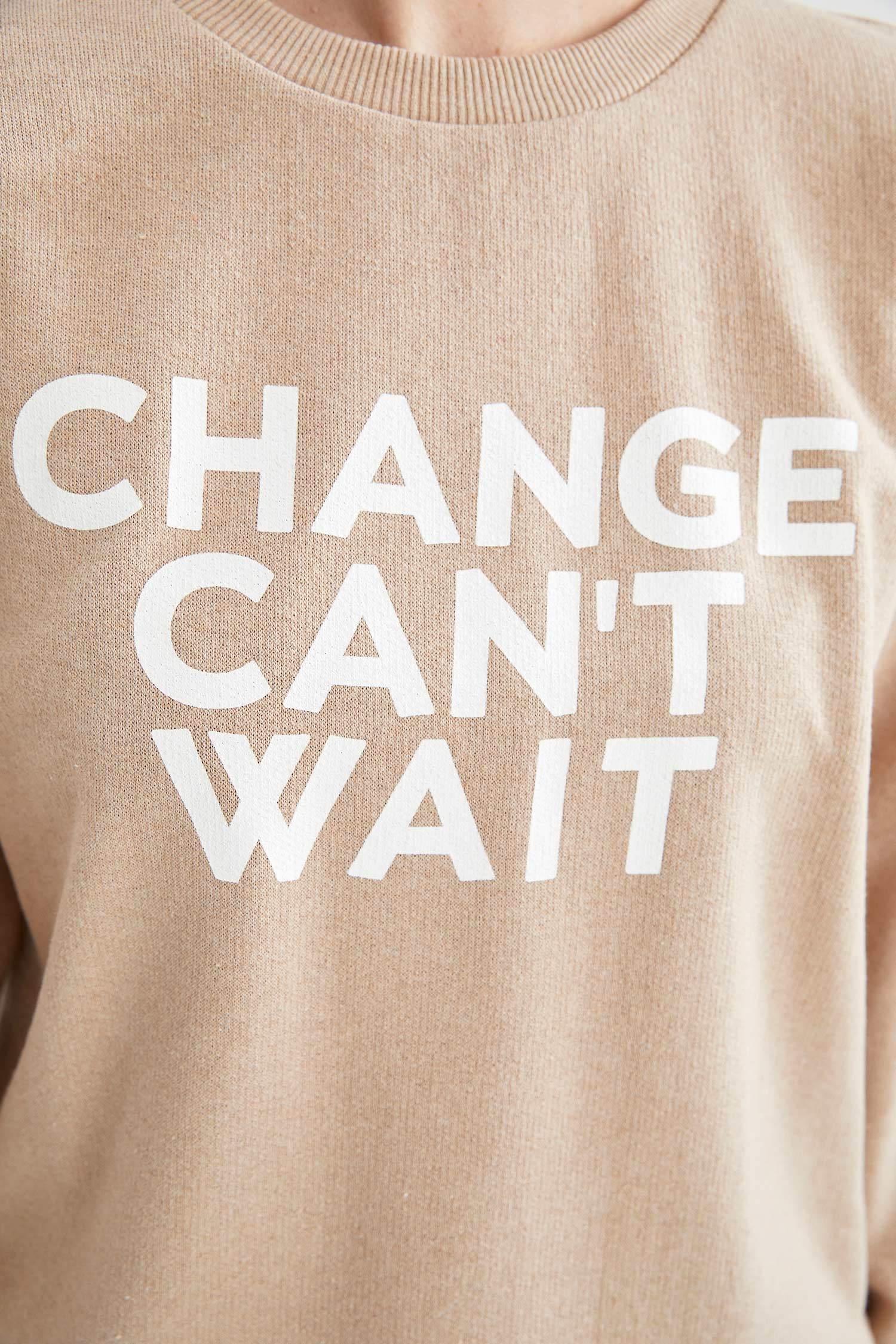 Slogan Baskılı Bisiklet Yaka Relax Fit Sweatshirt