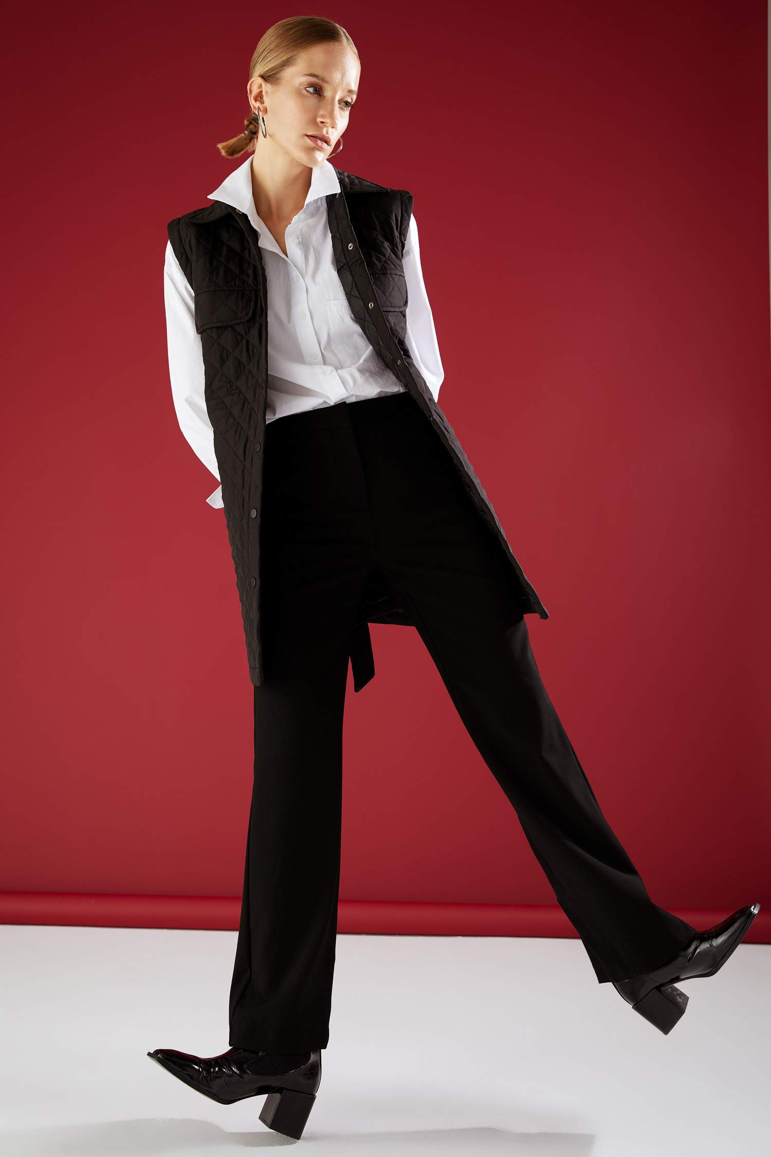 Yırtmaç Detaylı Straight Fit Geniş Paça Palazzo Pantolon