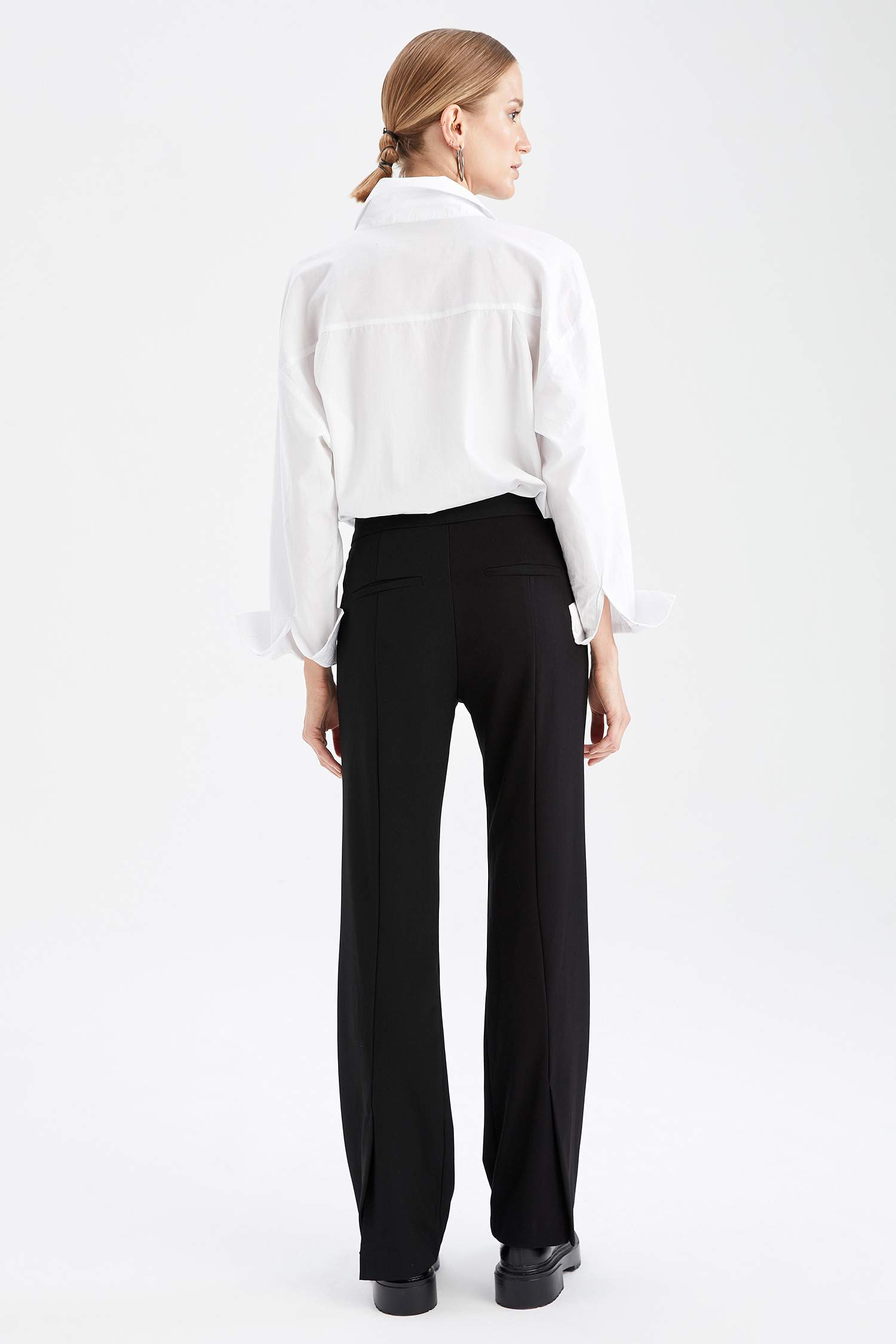 Yırtmaç Detaylı Straight Fit Geniş Paça Palazzo Pantolon