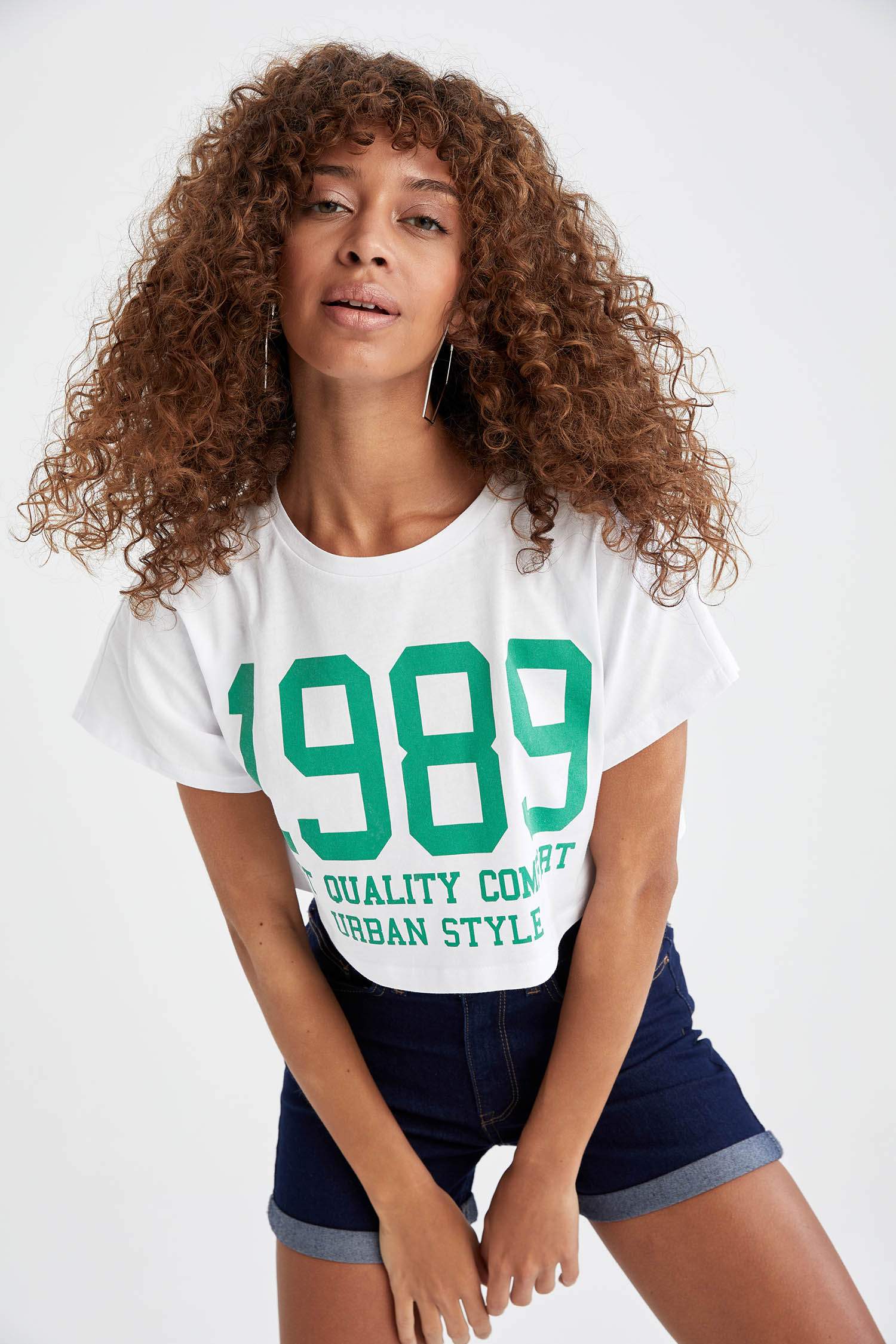 Coool Kolej Baskılı Relax Fit Crop Tişört