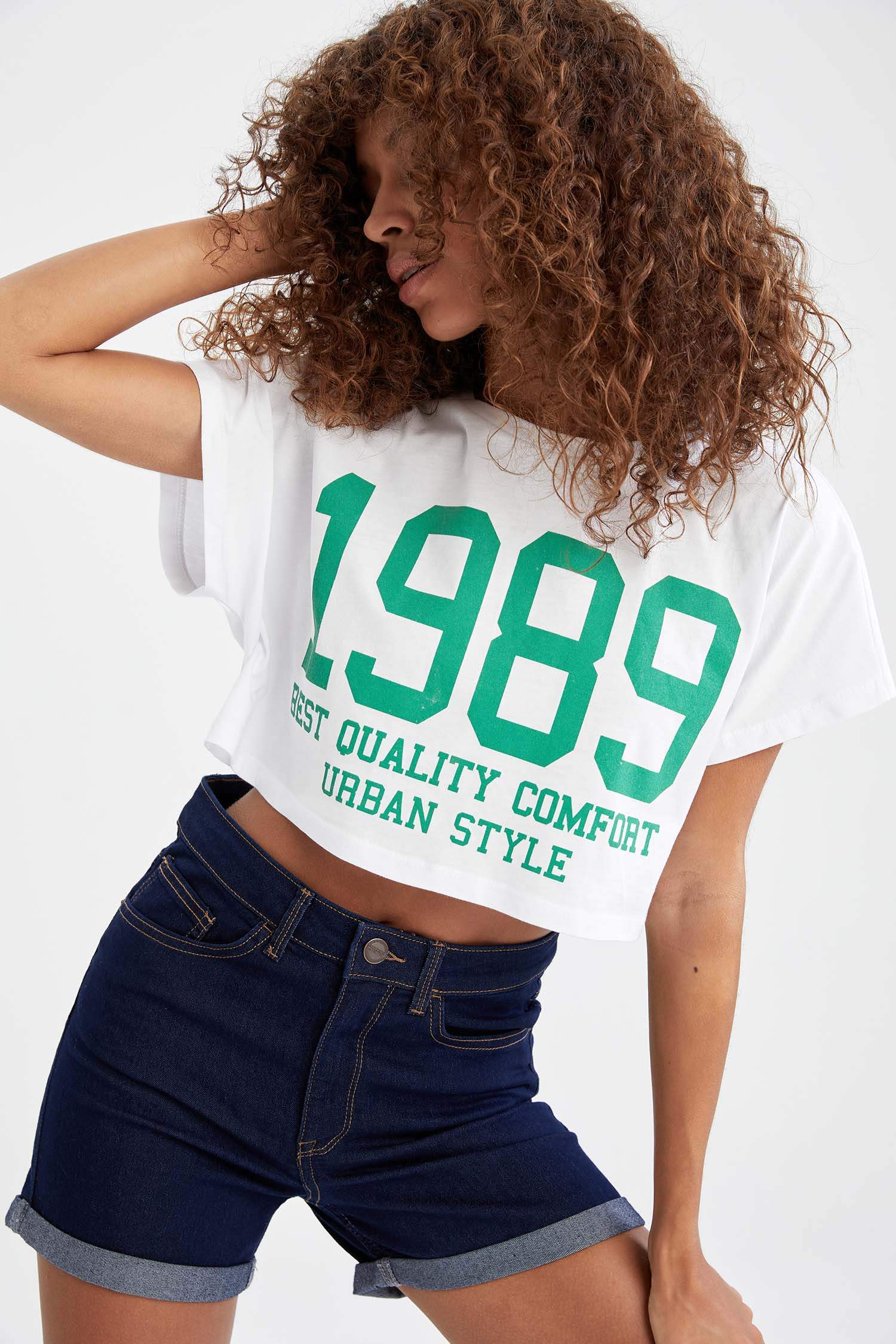 Coool Kolej Baskılı Relax Fit Crop Tişört