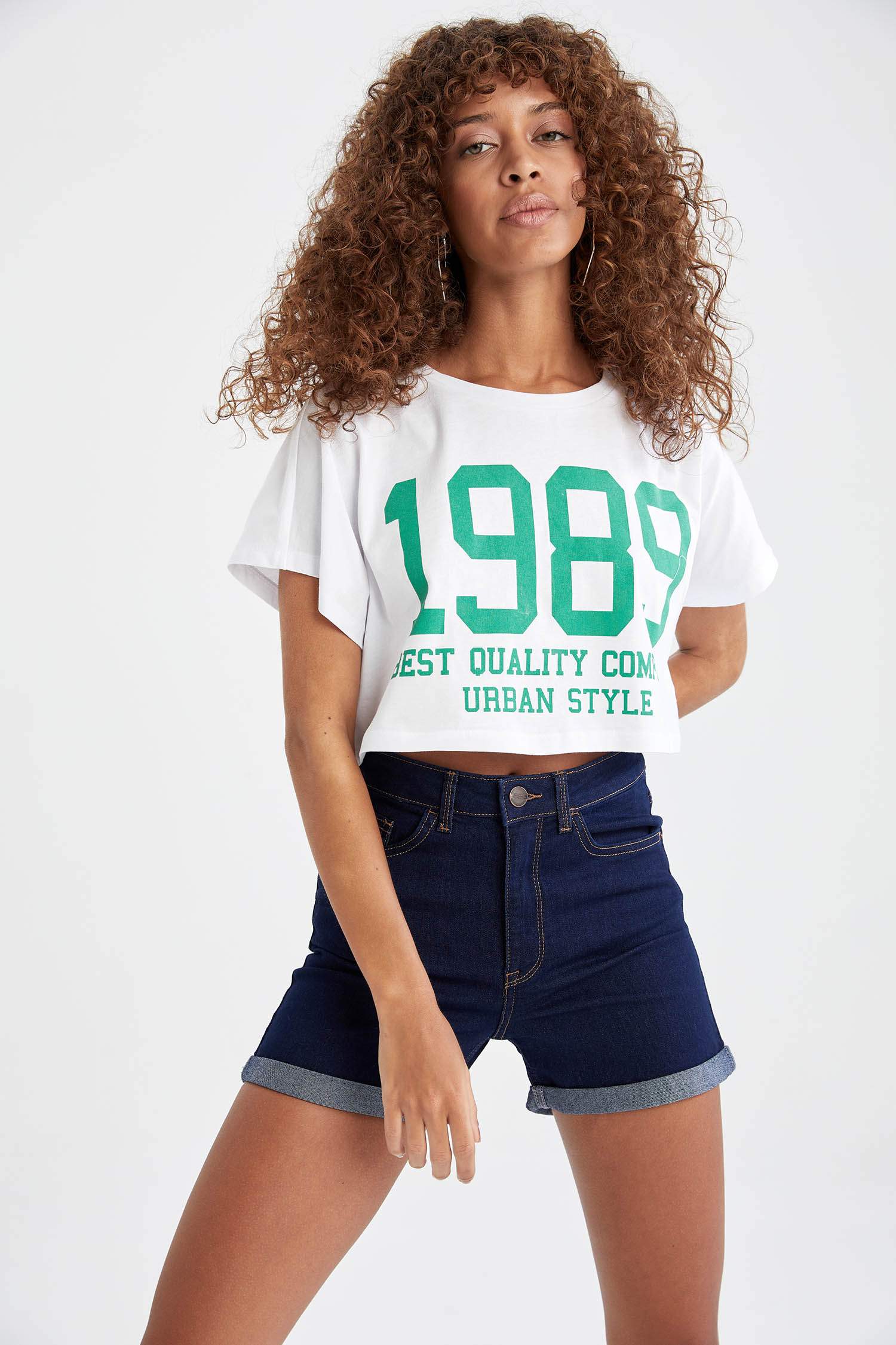 Coool Kolej Baskılı Relax Fit Crop Tişört